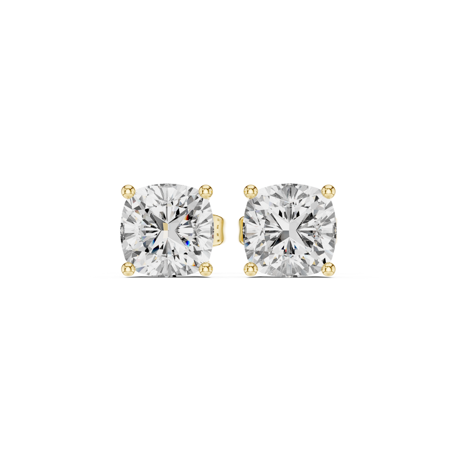 Classic Cushion Cut IGI Certified Lab Grown Diamond Studs, Yellow Gold