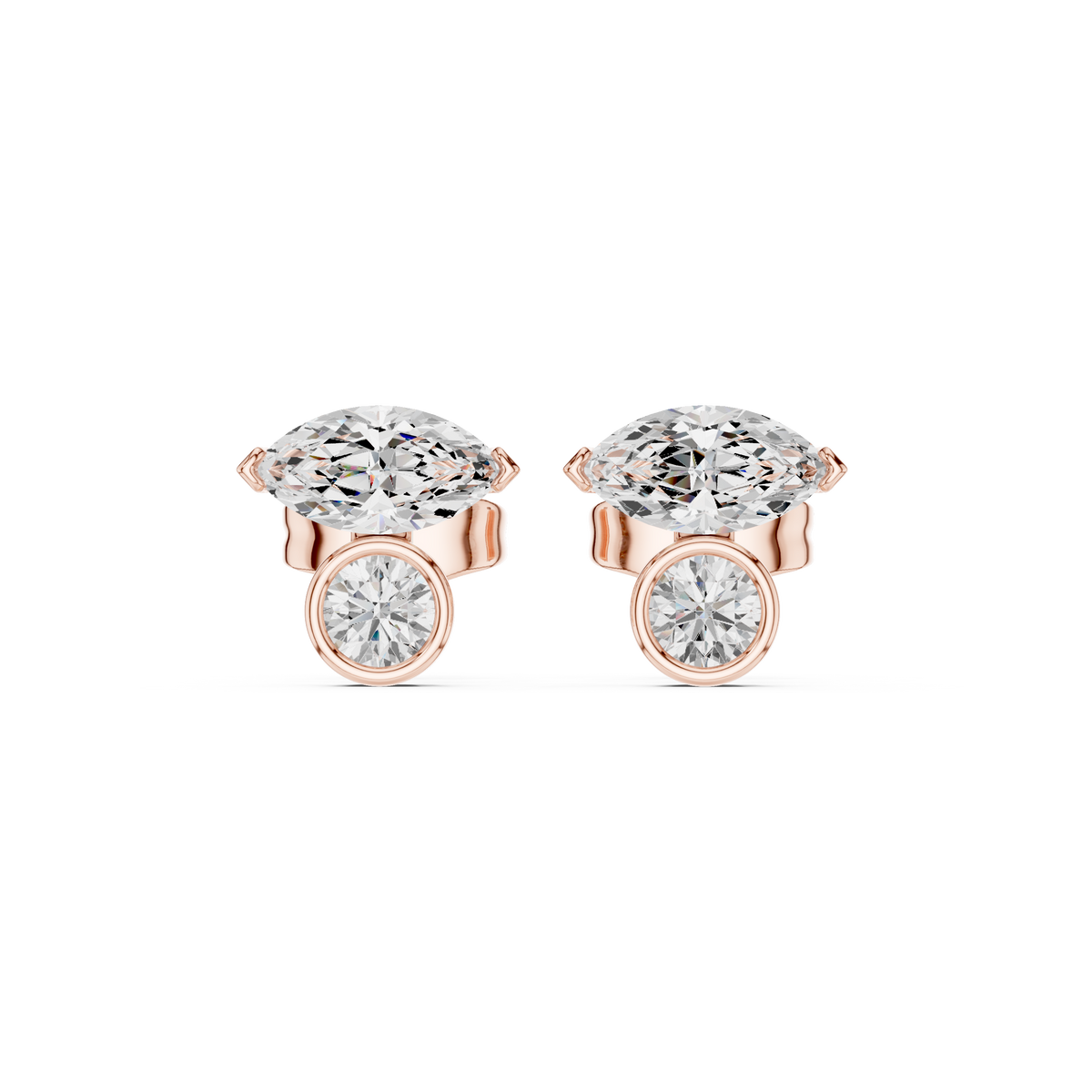 0.94 CT IGI Certified Marquise & Round Lab Grown Diamond Earstuds, Rose Gold