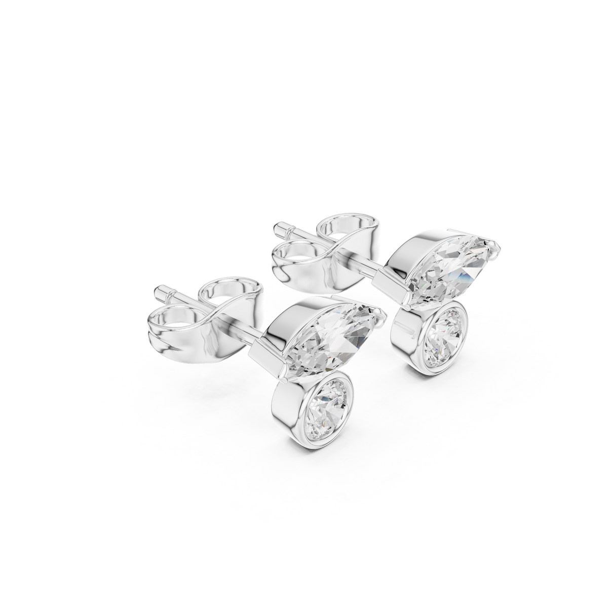 0.94 CT IGI Certified Marquise & Round Lab Grown Diamond Earstuds, White Gold
