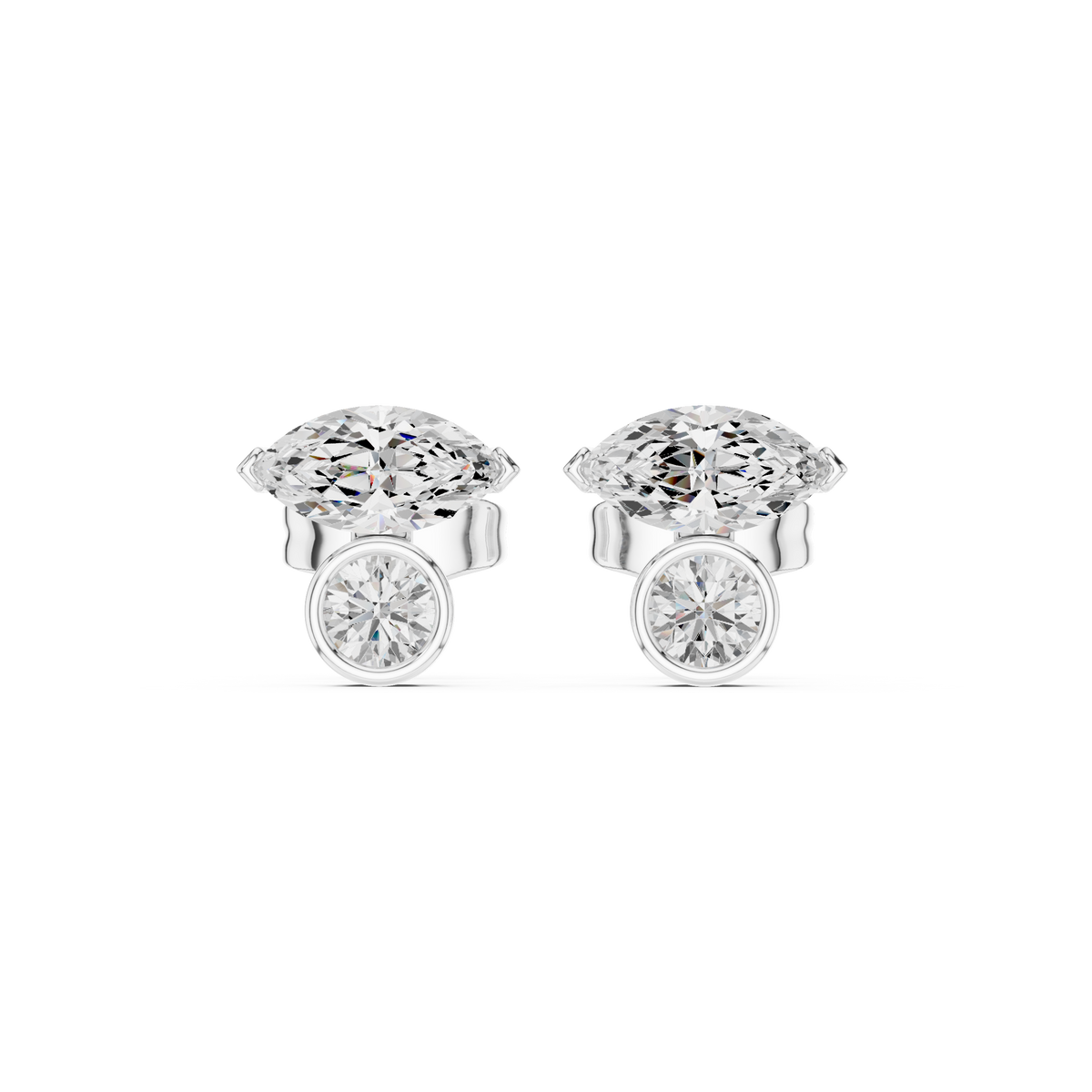 0.94 CT IGI Certified Marquise & Round Lab Grown Diamond Earstuds, White Gold