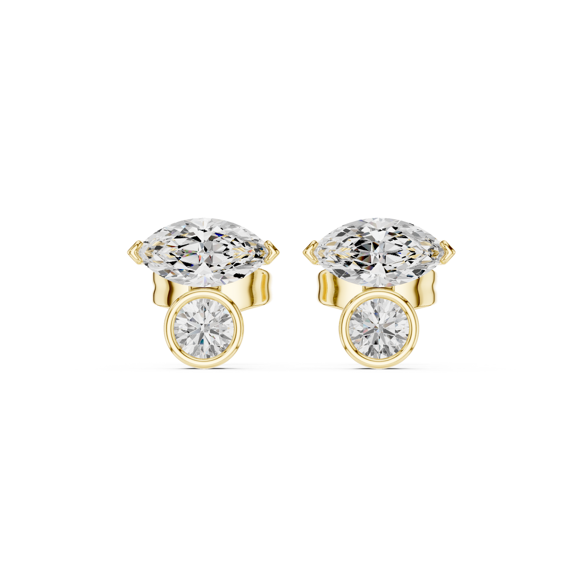 0.94 CT IGI Certified Marquise & Round Lab Grown Diamond Earstuds, Yellow Gold