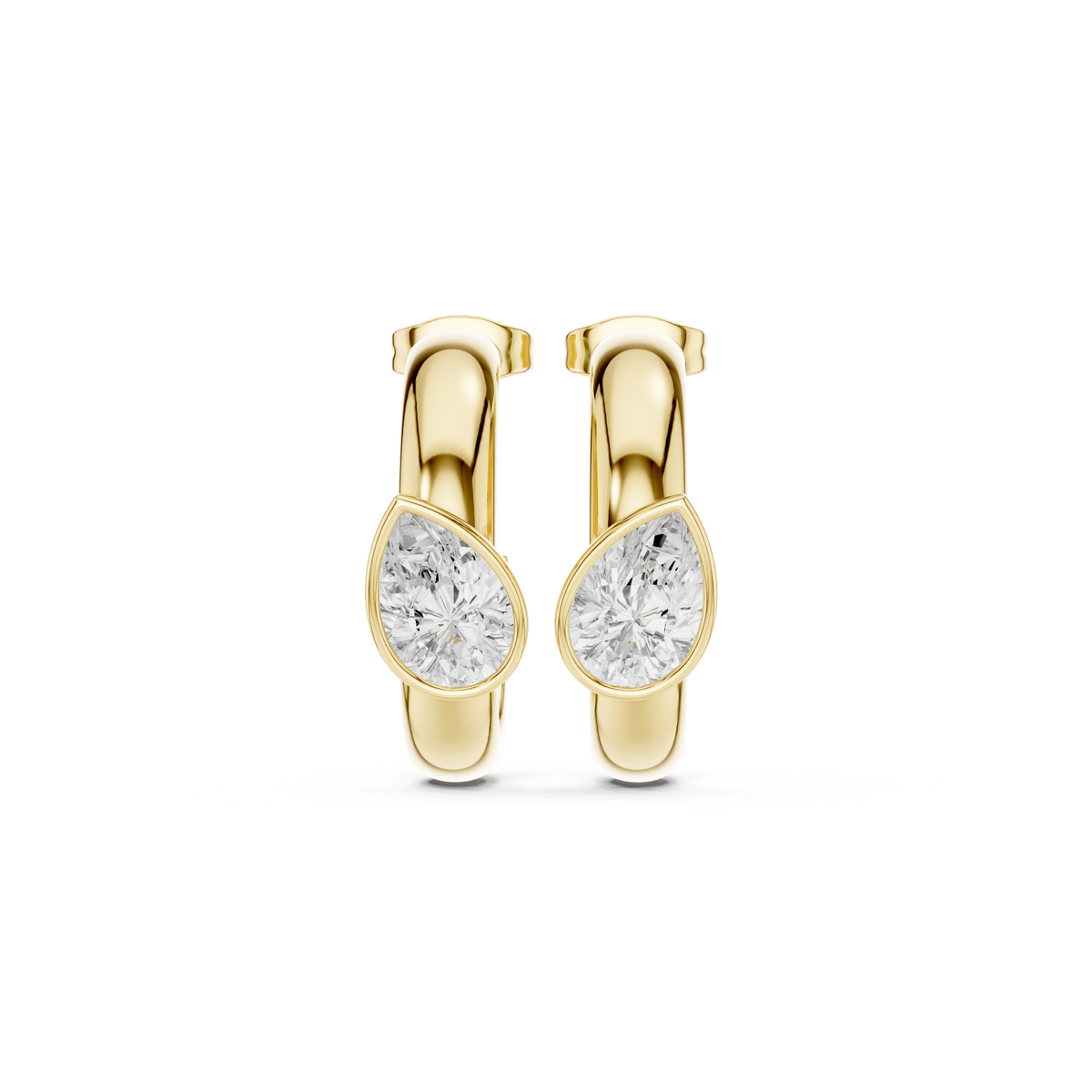 2.00 CT Pear Cut Lab Grown Diamond Hoop Earrings, Yellow Gold