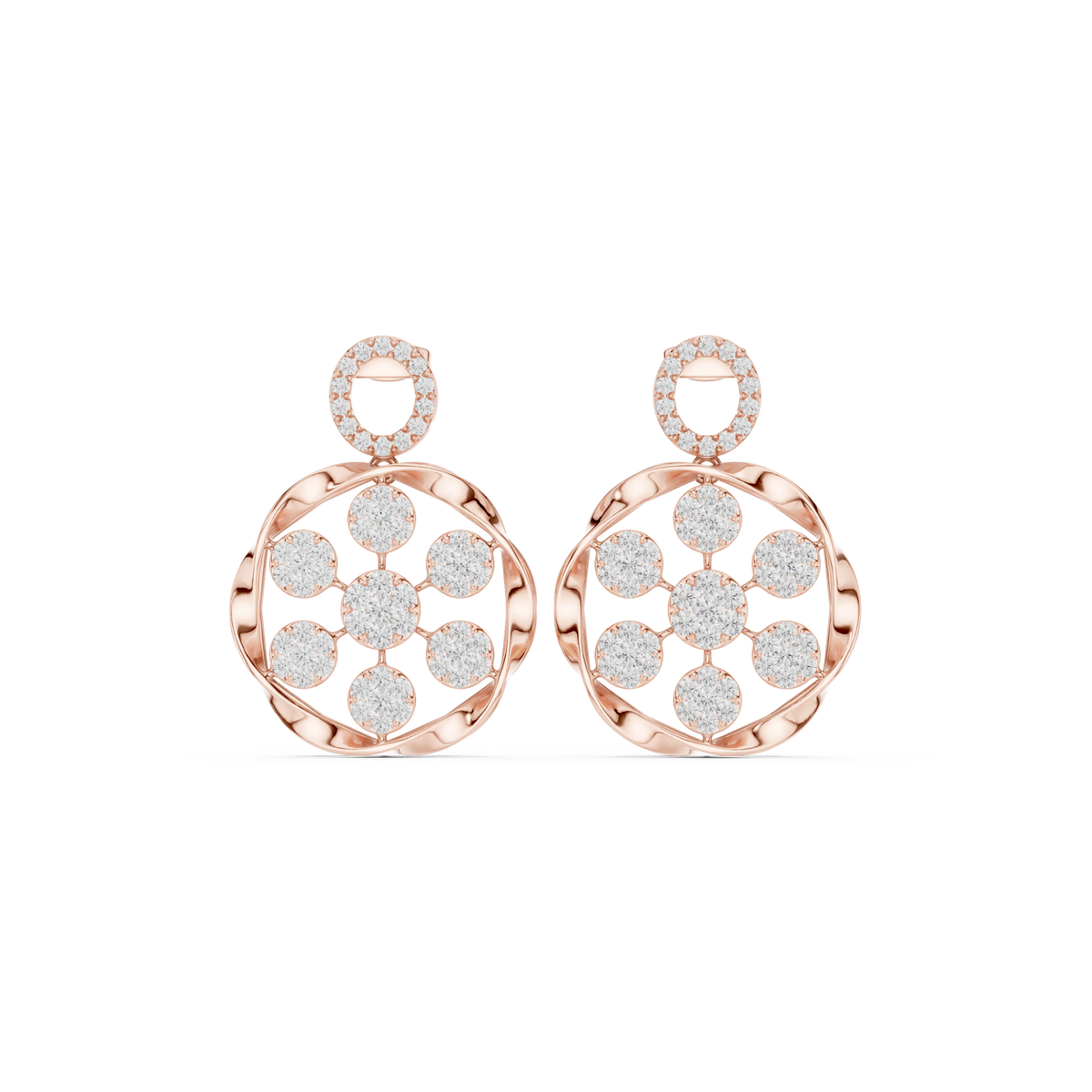 IGI Certified Round Diamond Open Circle Drop Earrings, Rose Gold