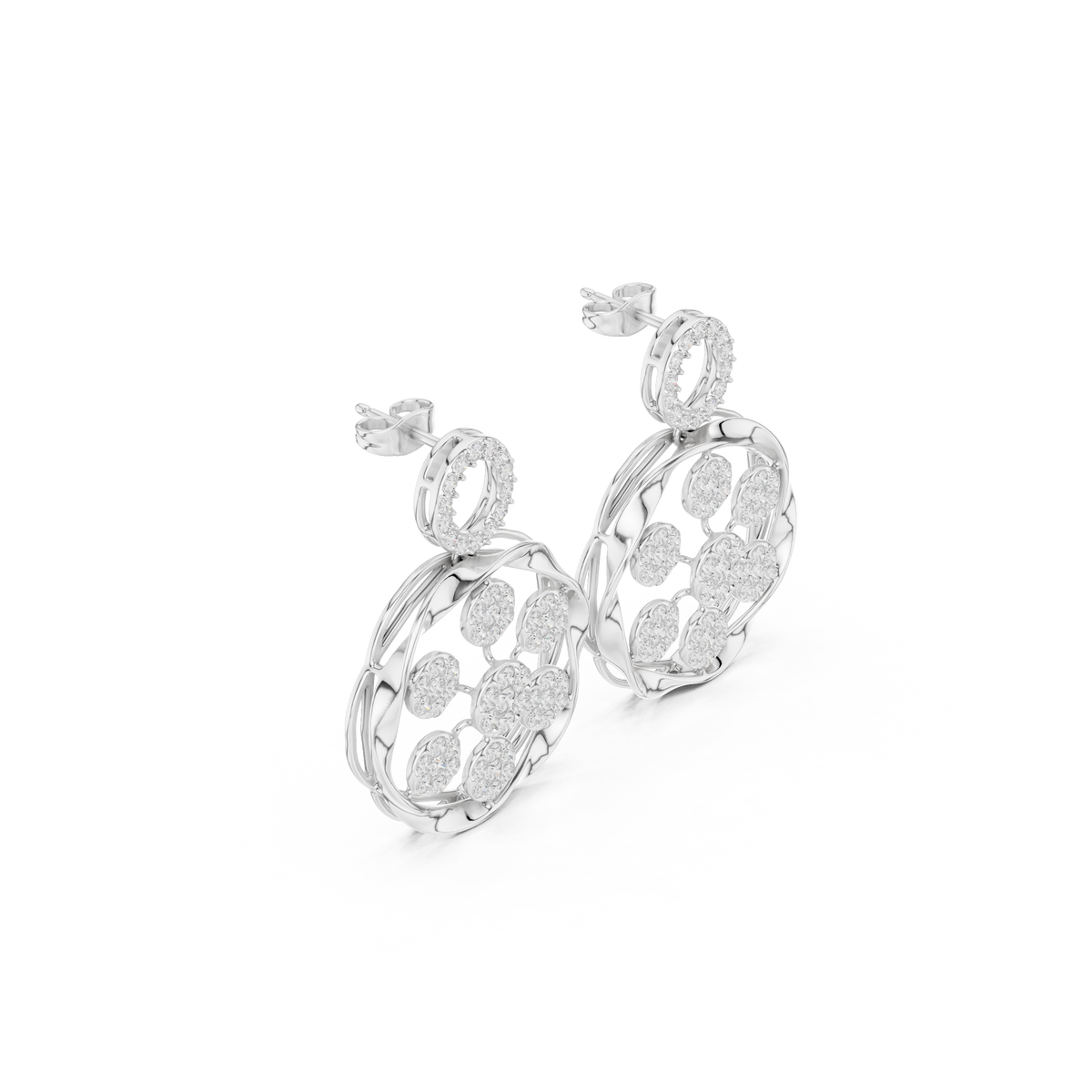 IGI Certified Round Diamond Open Circle Drop Earrings, White Gold