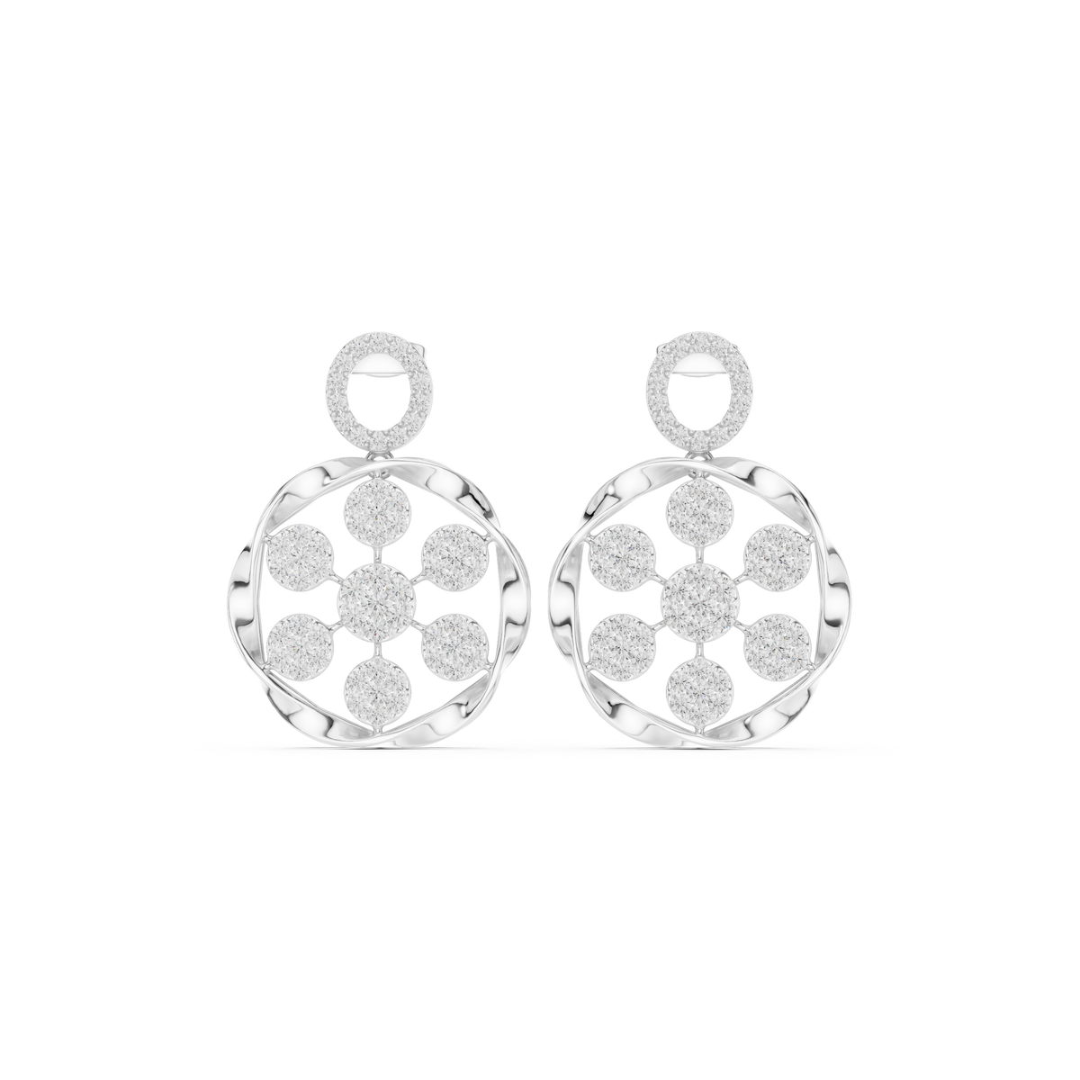 IGI Certified Round Diamond Open Circle Drop Earrings, White Gold