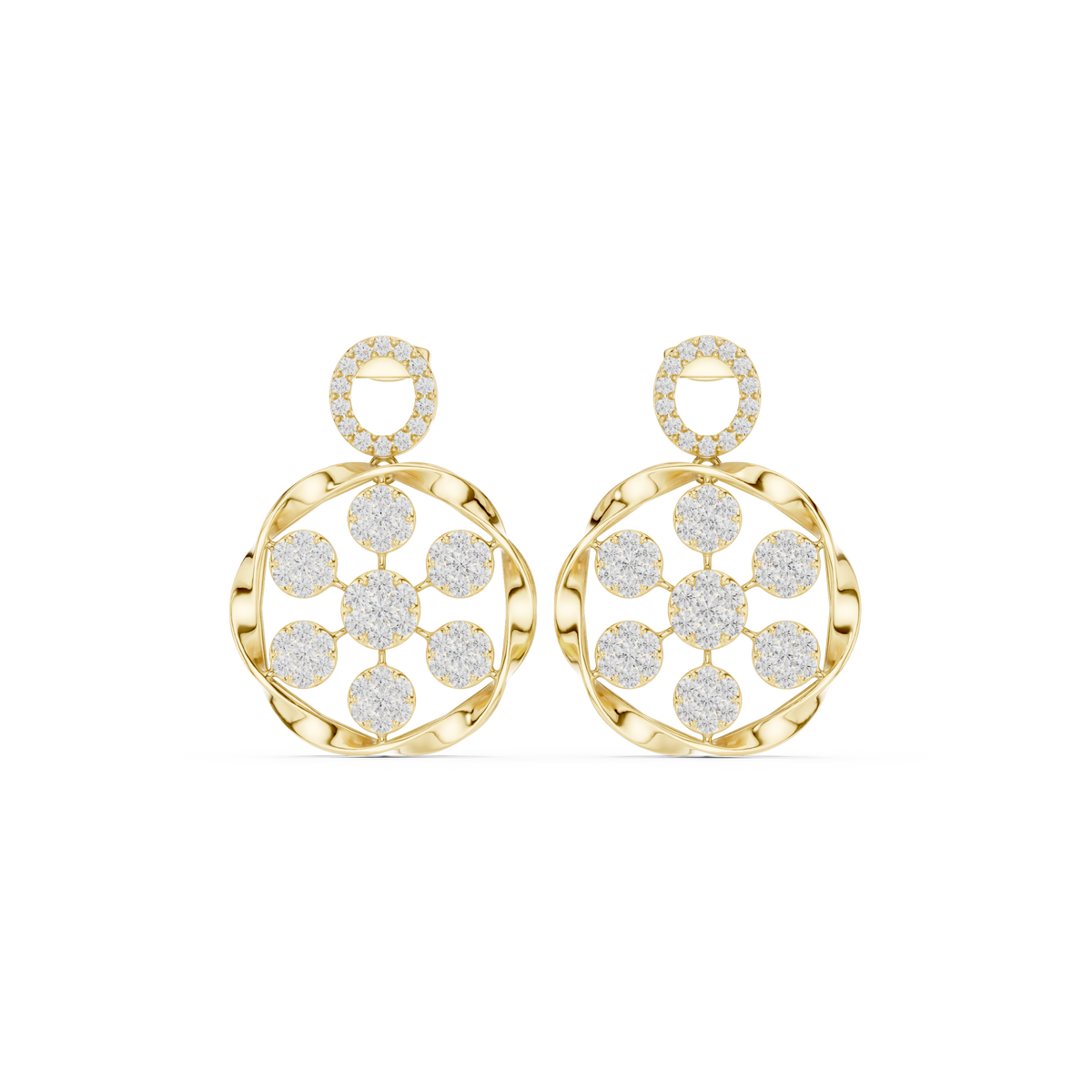 IGI Certified Round Diamond Open Circle Drop Earrings, Yellow Gold