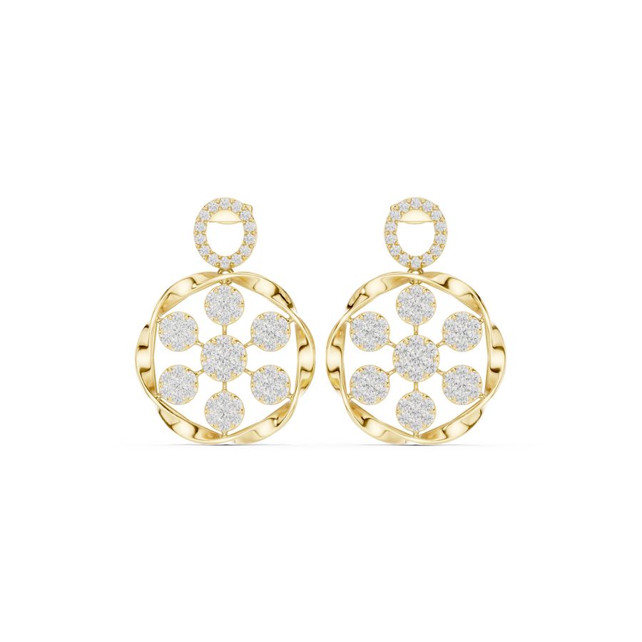 IGI Certified Round Diamond Open Circle Drop Earrings, Yellow Gold