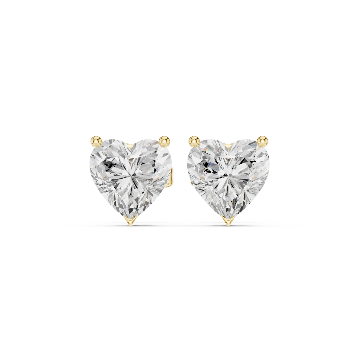 IGI Certified 2.10 CT Heart Diamond Stud Earrings, Yellow Gold