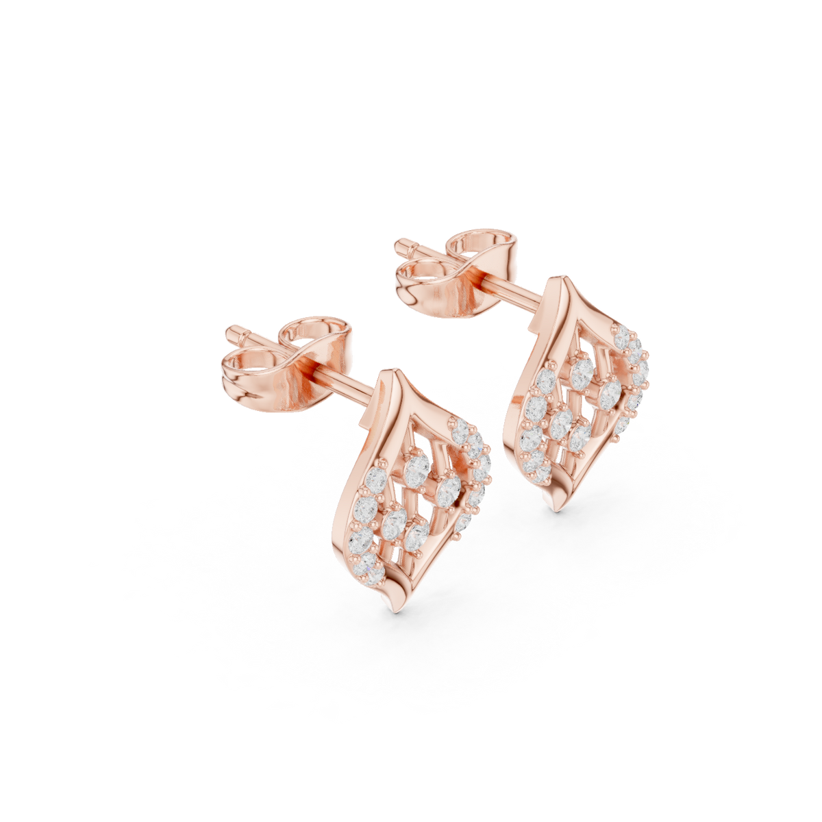IGI Certified Round Diamond Art Deco Stud Earrings, Rose Gold