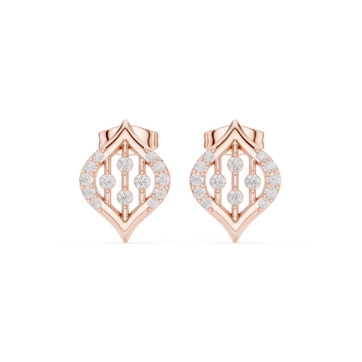 IGI Certified Round Diamond Art Deco Stud Earrings, Rose Gold