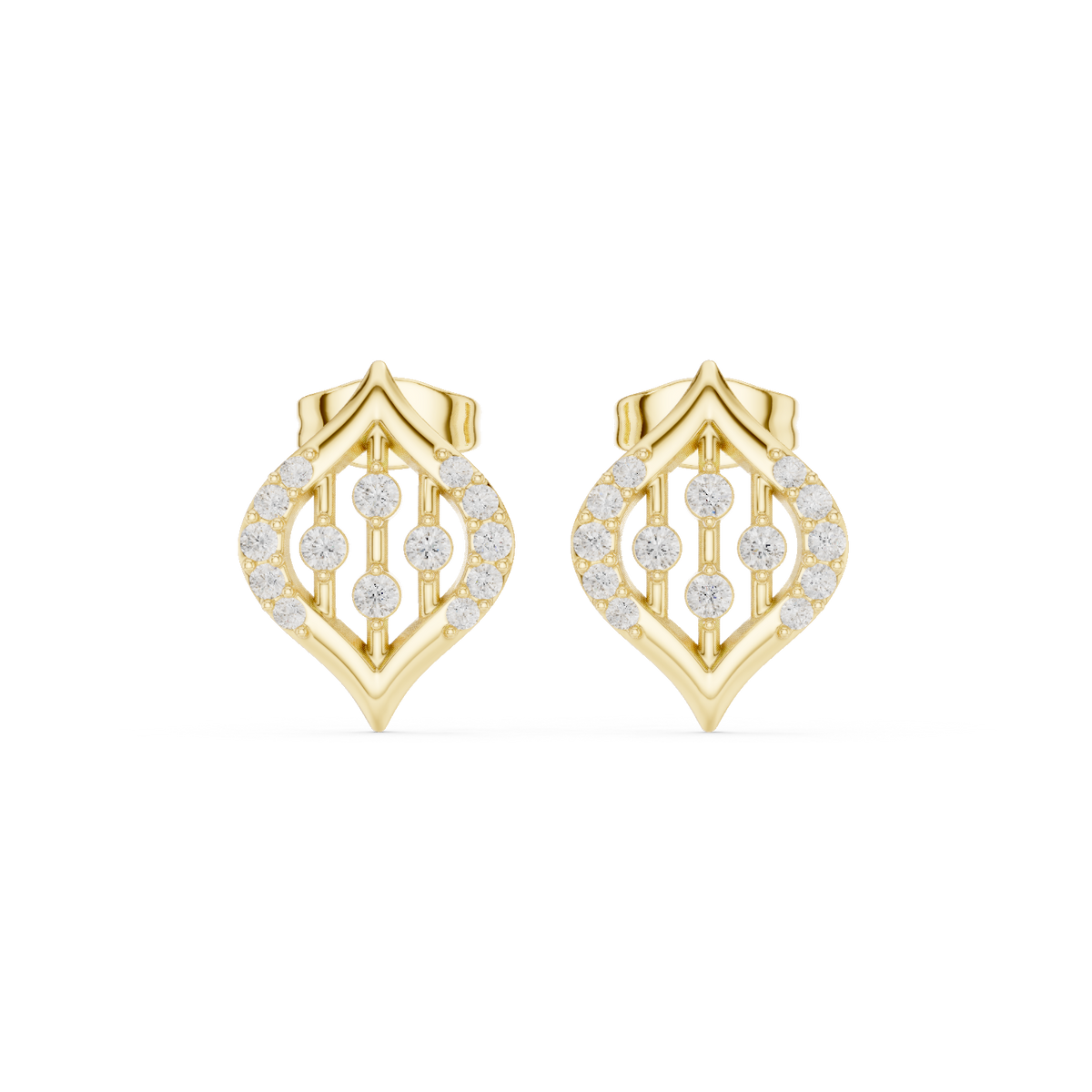 IGI Certified Round Diamond Art Deco Stud Earrings, Yellow Gold