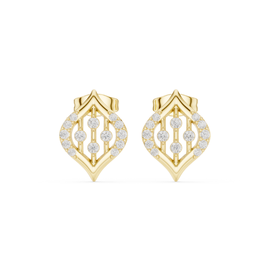 IGI Certified Round Diamond Art Deco Stud Earrings, Yellow Gold