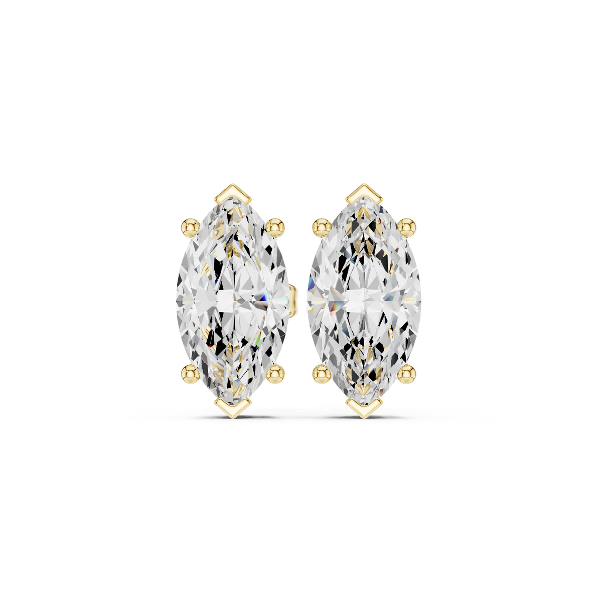 3.00 CT IGI Certified Marquise Cut Lab Grown Diamond Stud Earstuds, Yellow Gold