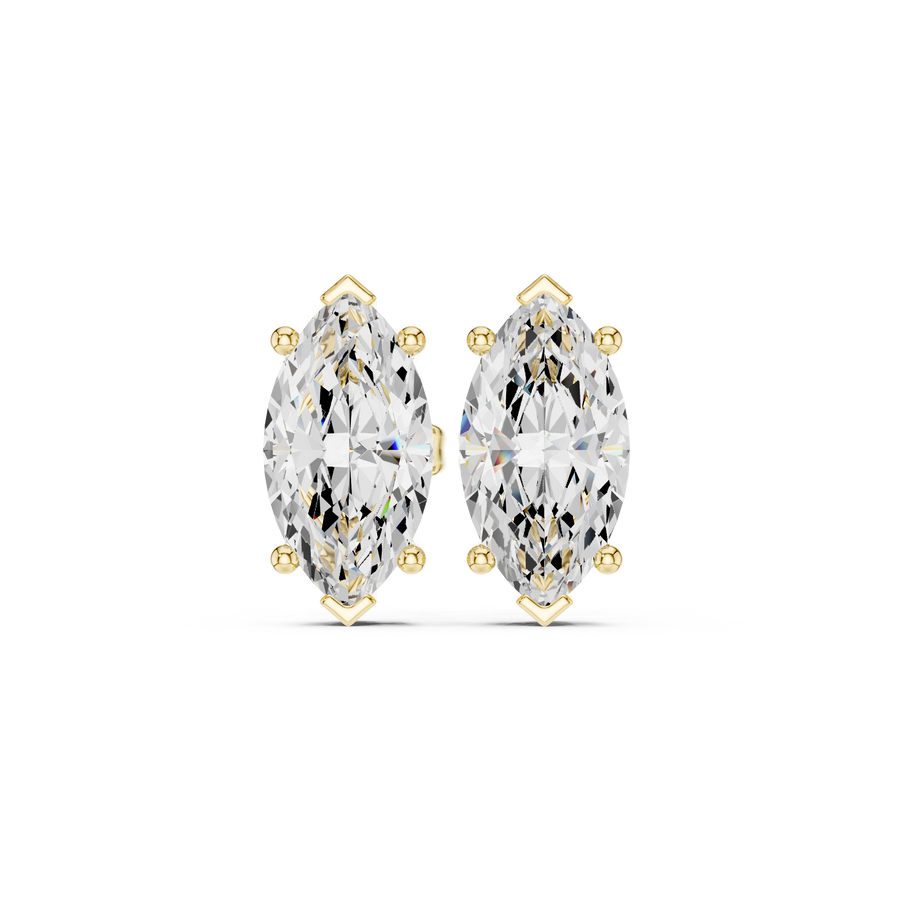 3.00 CT IGI Certified Marquise Cut Lab Grown Diamond Stud Earstuds, Yellow Gold