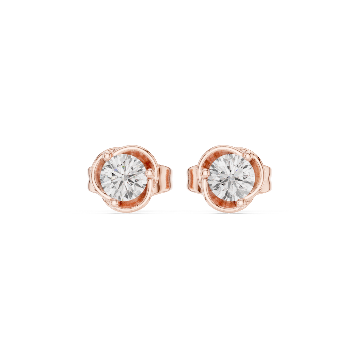 IGI Certified Round Diamond Solitaire Stud Earrings, Rose Gold