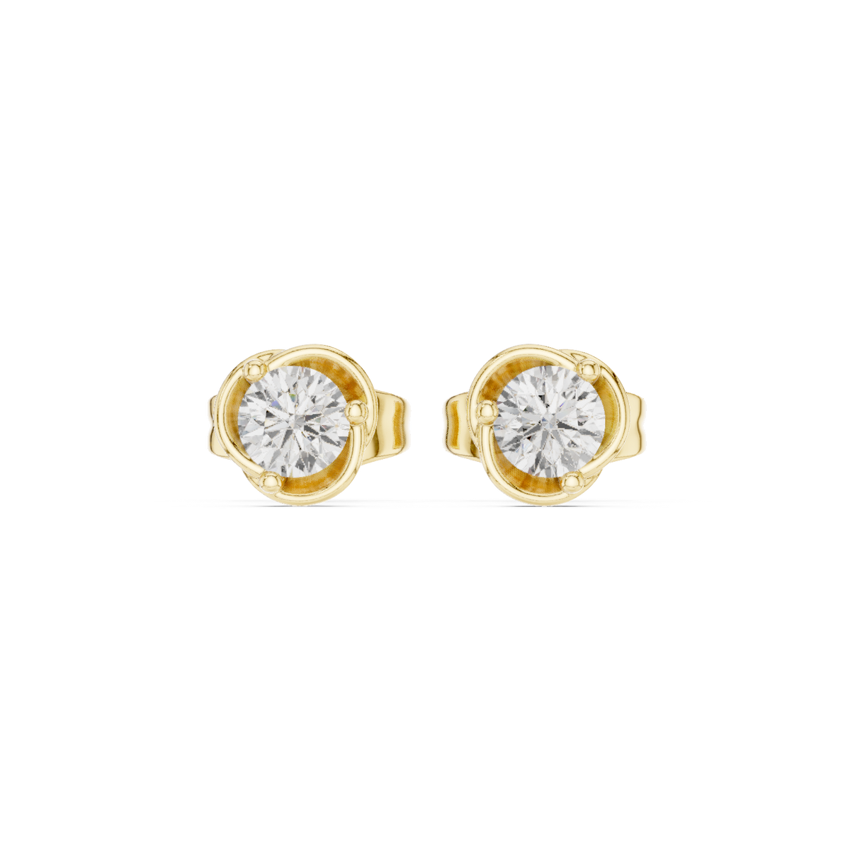 IGI Certified Round Diamond Solitaire Stud Earrings, Yellow Gold
