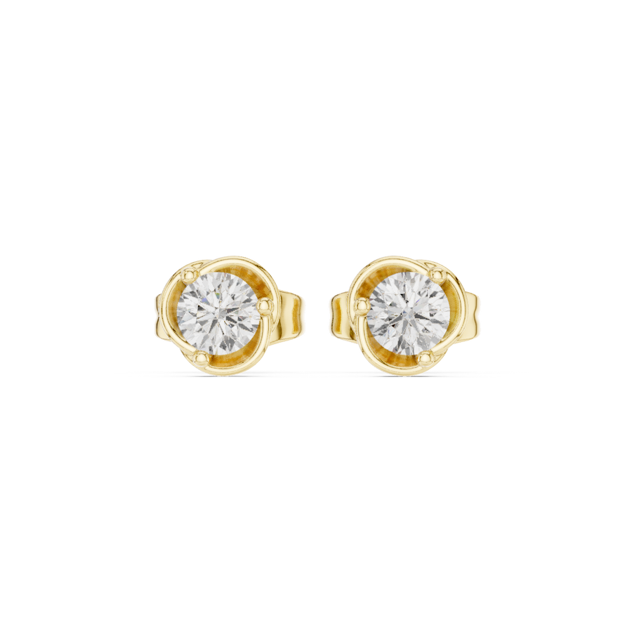 IGI Certified Round Diamond Solitaire Stud Earrings, Yellow Gold