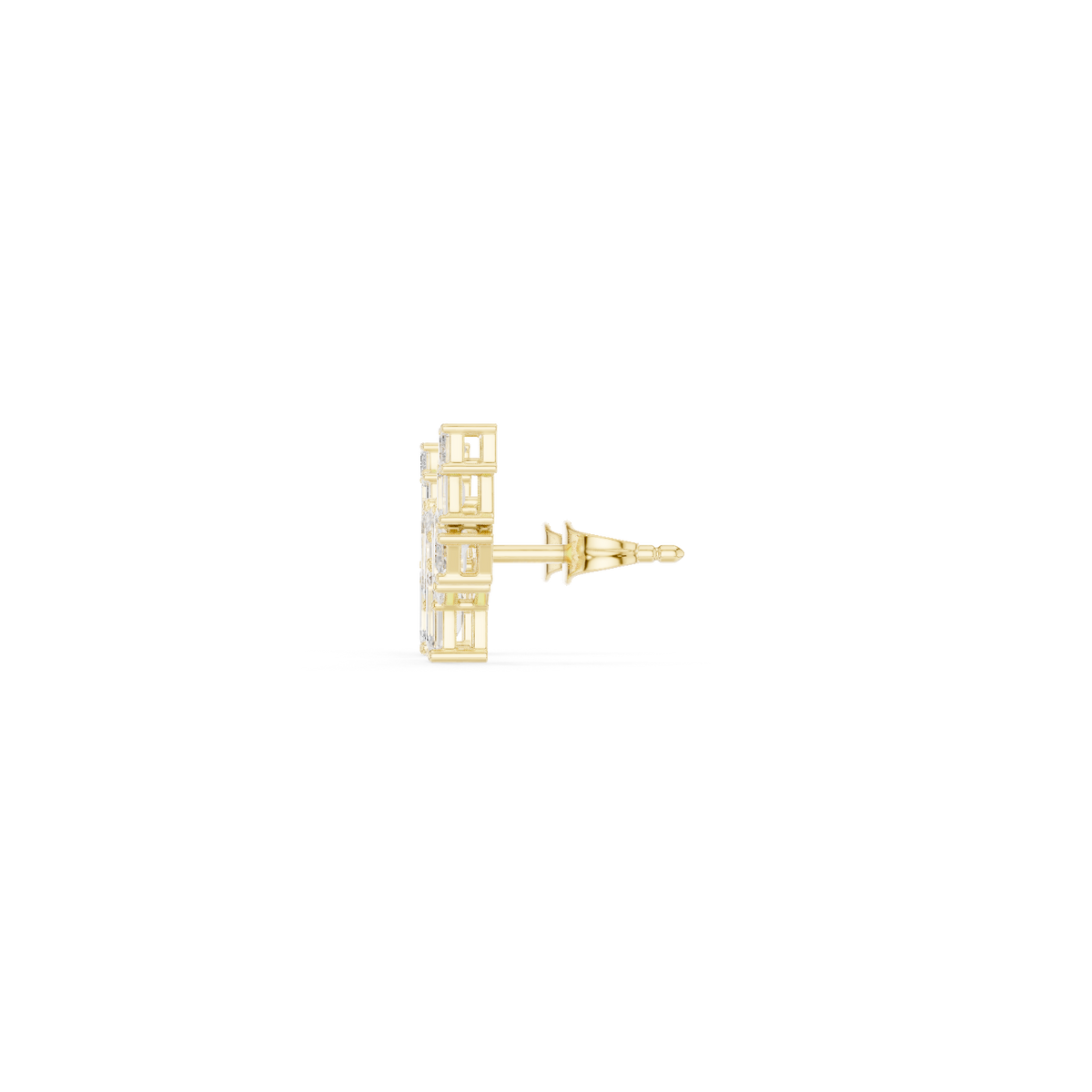 IGI Certified Emerald Cut Diamond Ear Climber Stud Earrings, Yellow Gold