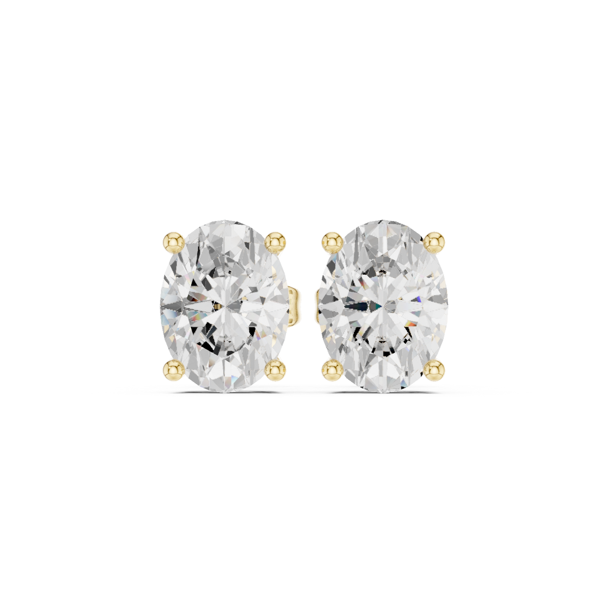 Luxury IGI Certified Oval Lab Grown Diamond Earstuds, Yellow Gold