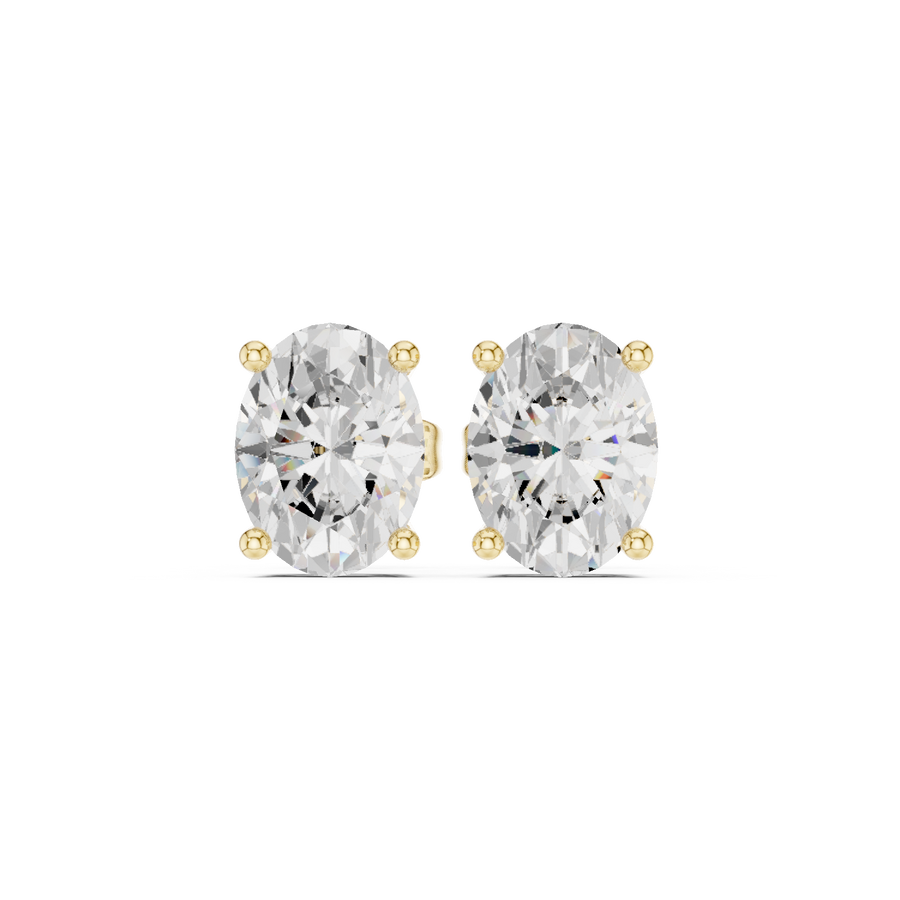 Luxury IGI Certified Oval Lab Grown Diamond Earstuds, Yellow Gold