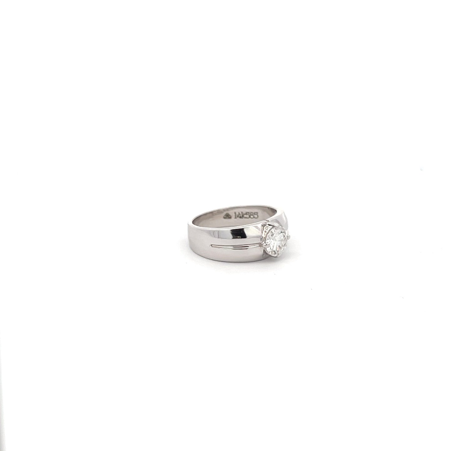 Anillo de forma redonda con brillo aristocrático de 1 quilate en oro blanco de 14 k con moissanita cultivada en laboratorio Diamos