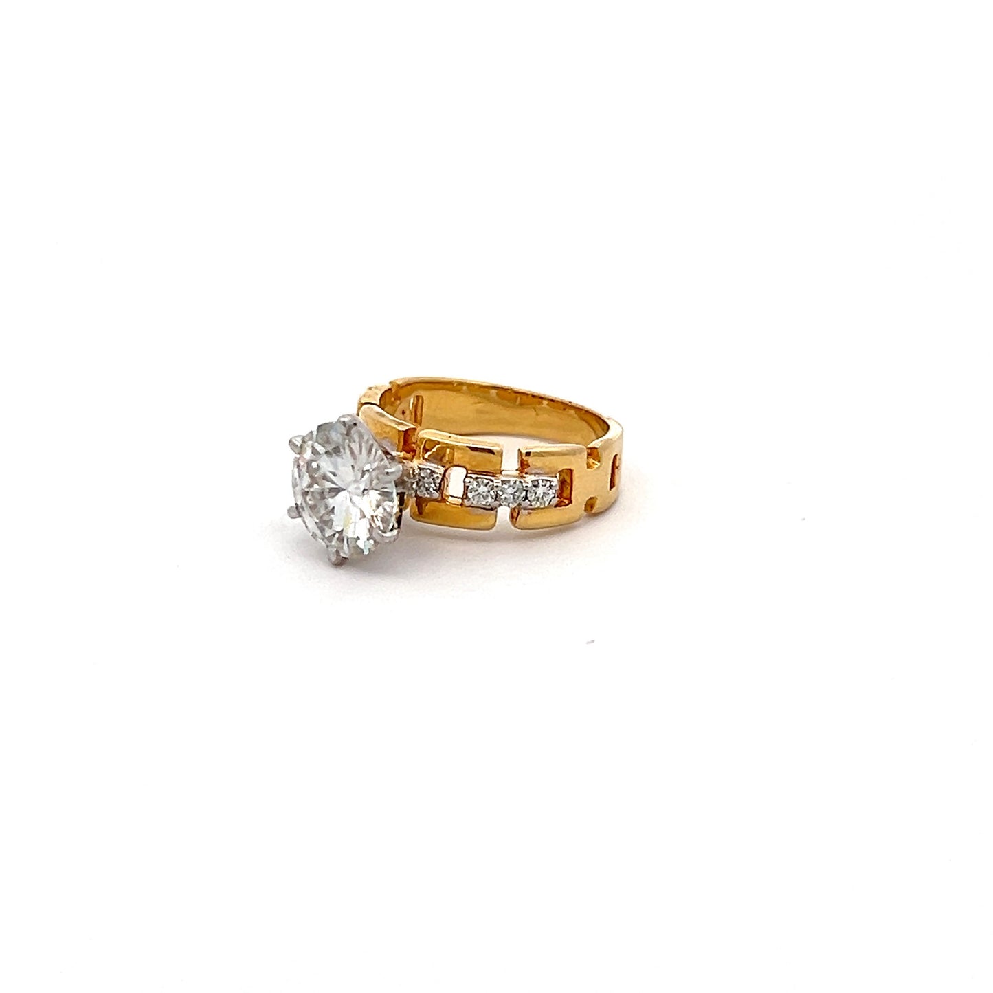 Anillo con forma redonda de 3,16 quilates con brillo estelar en oro de 14 k con moissanita cultivada en laboratorio Diamos