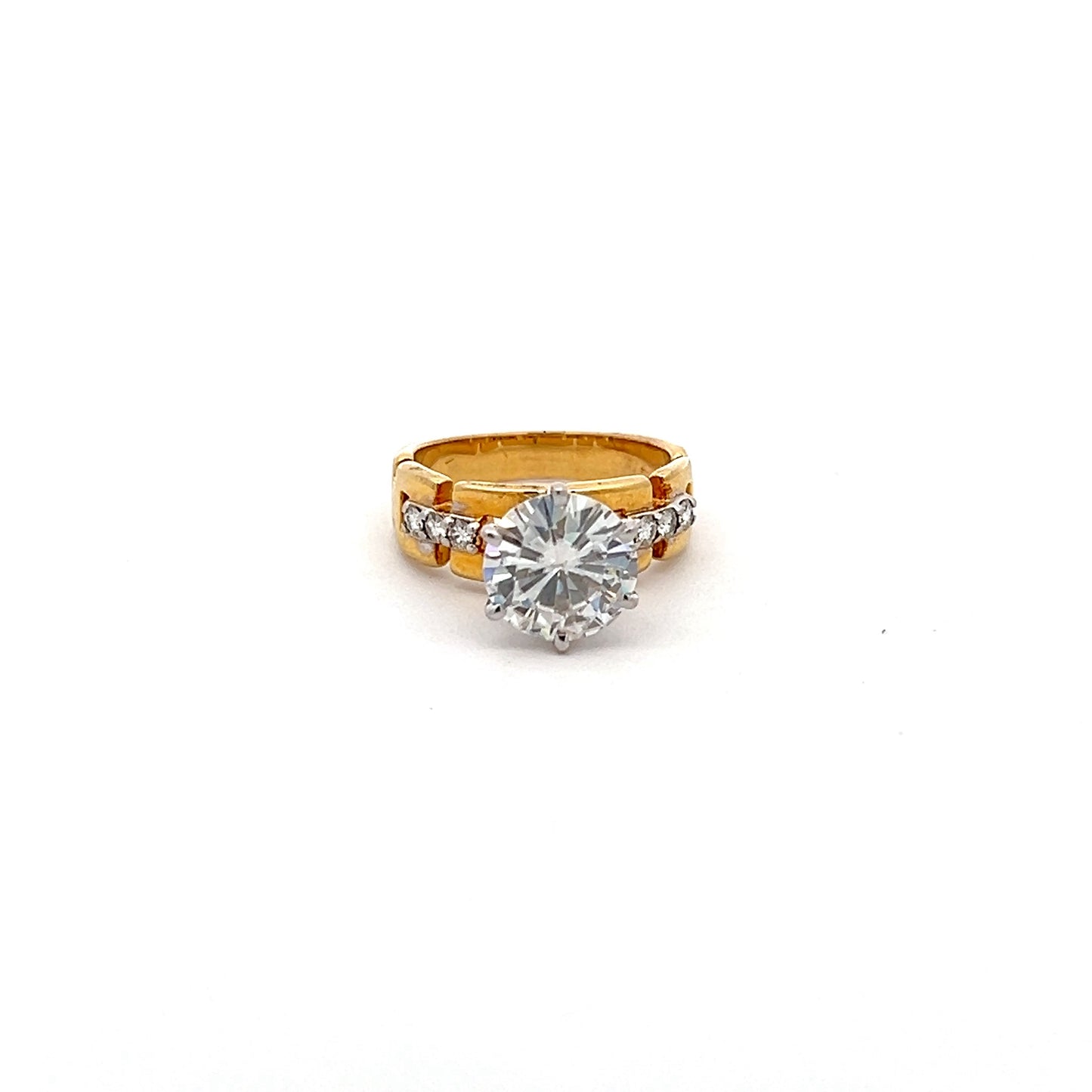 Anillo con forma redonda de 3,16 quilates con brillo estelar en oro de 14 k con moissanita cultivada en laboratorio Diamos