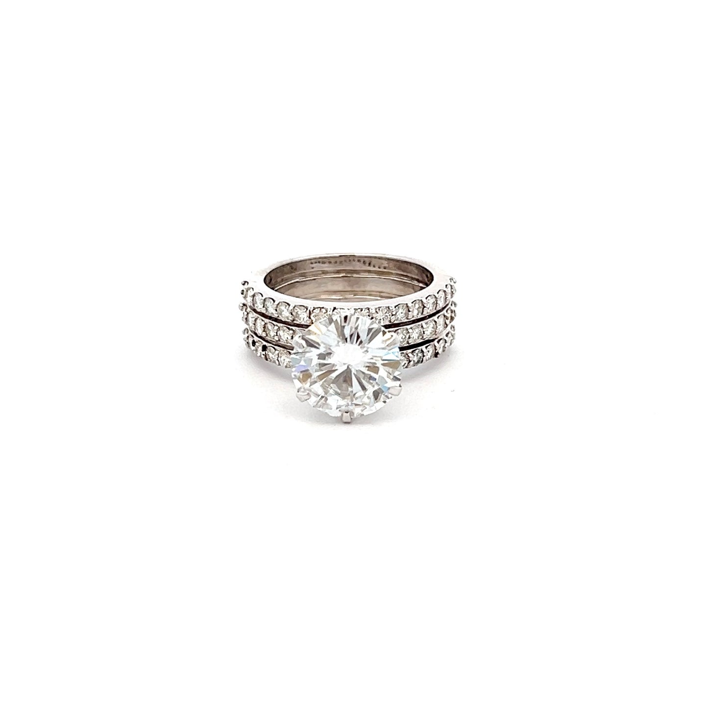 Pure Elegance 4.96ct Round Shape Ring In 14k White Gold With Diamos Lab Grown Moissanite