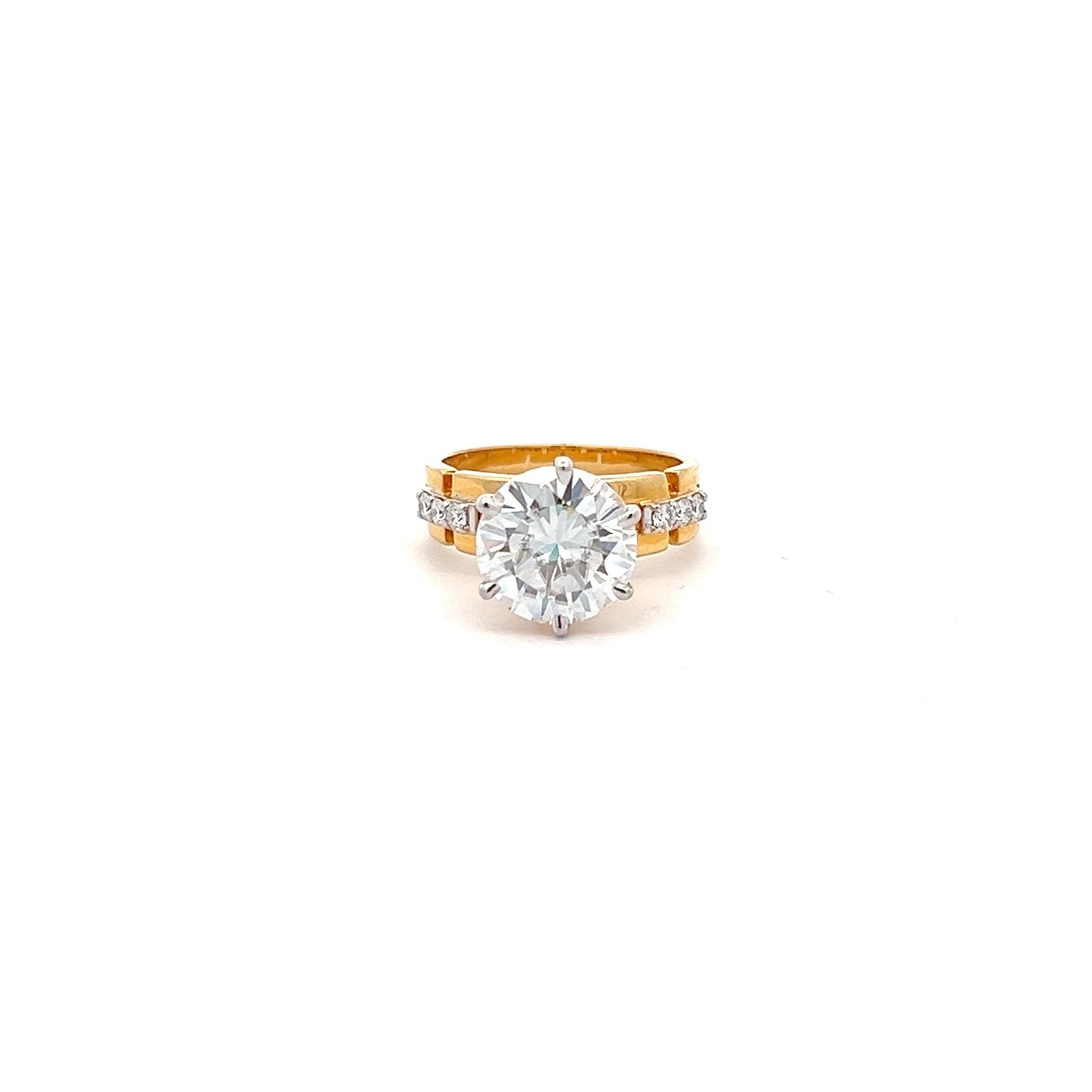 Infinite Shine 5.32ct Round Shape Ring In 14k Gold With Diamos Lab Grown Moissanite