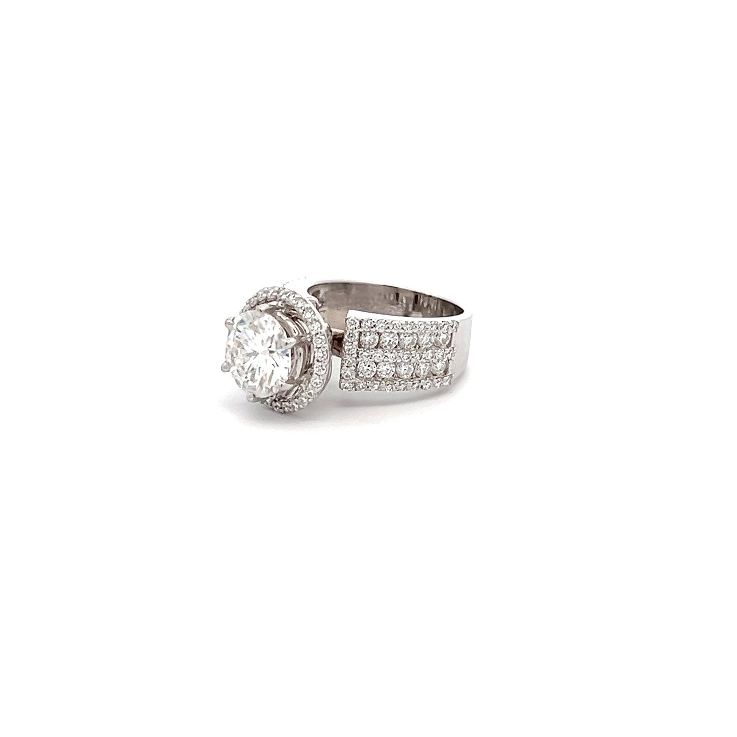 Divine Sparkle 4.56ct Round Shape Ring In 14k White Gold With Diamos Lab Grown Moissanite