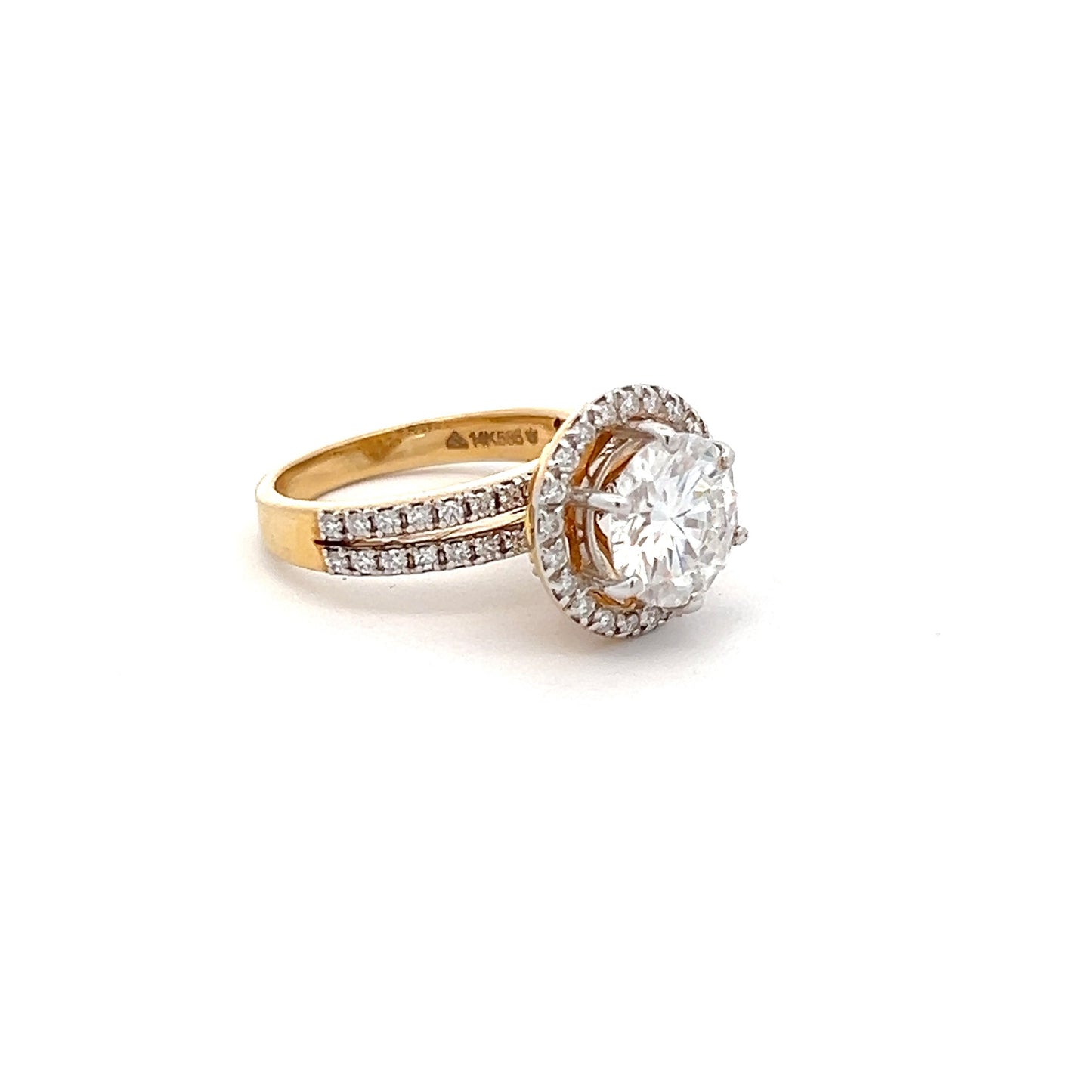 Brilliant Halo 3.62ct Round Shape Ring In 14k Gold With Diamos Lab Grown Moissanite