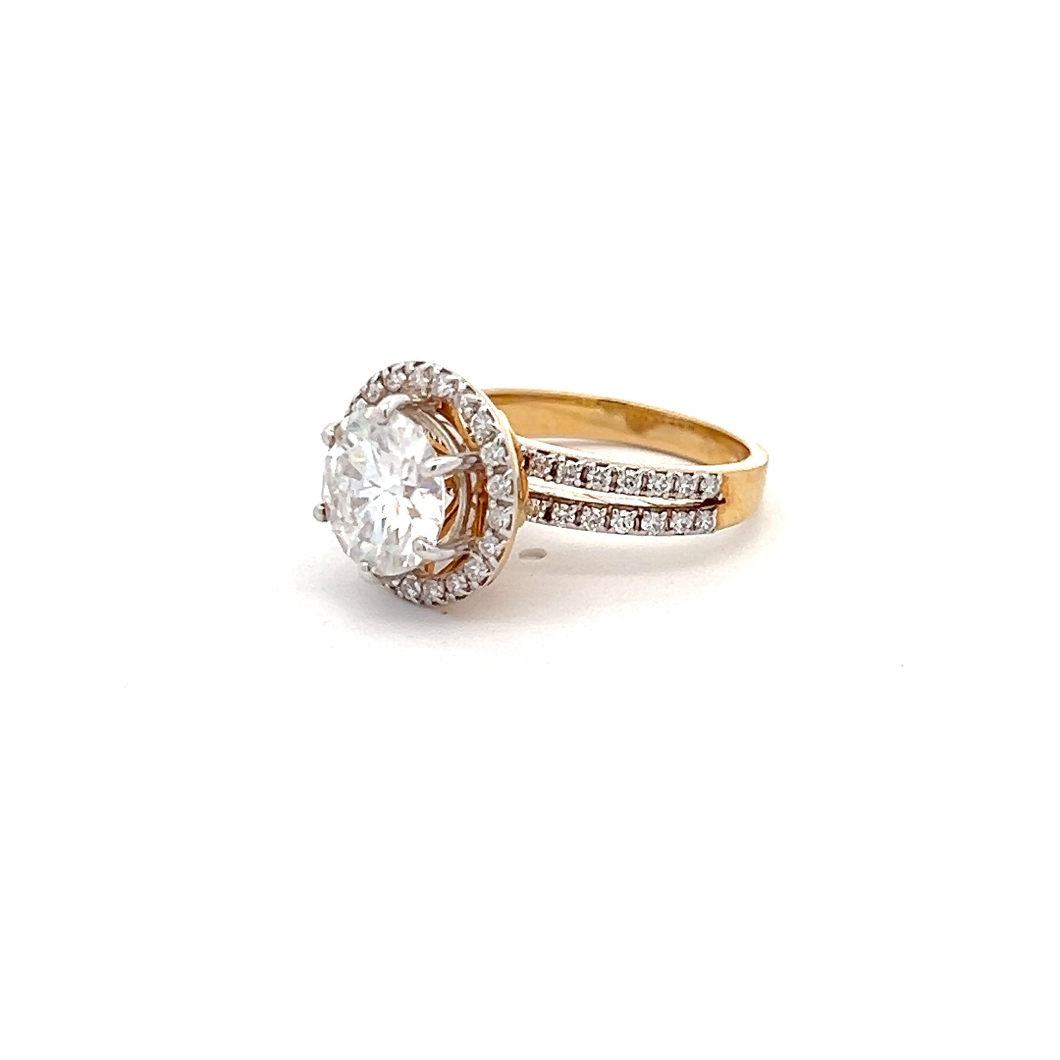 Brilliant Halo 3.62ct Round Shape Ring In 14k Gold With Diamos Lab Grown Moissanite