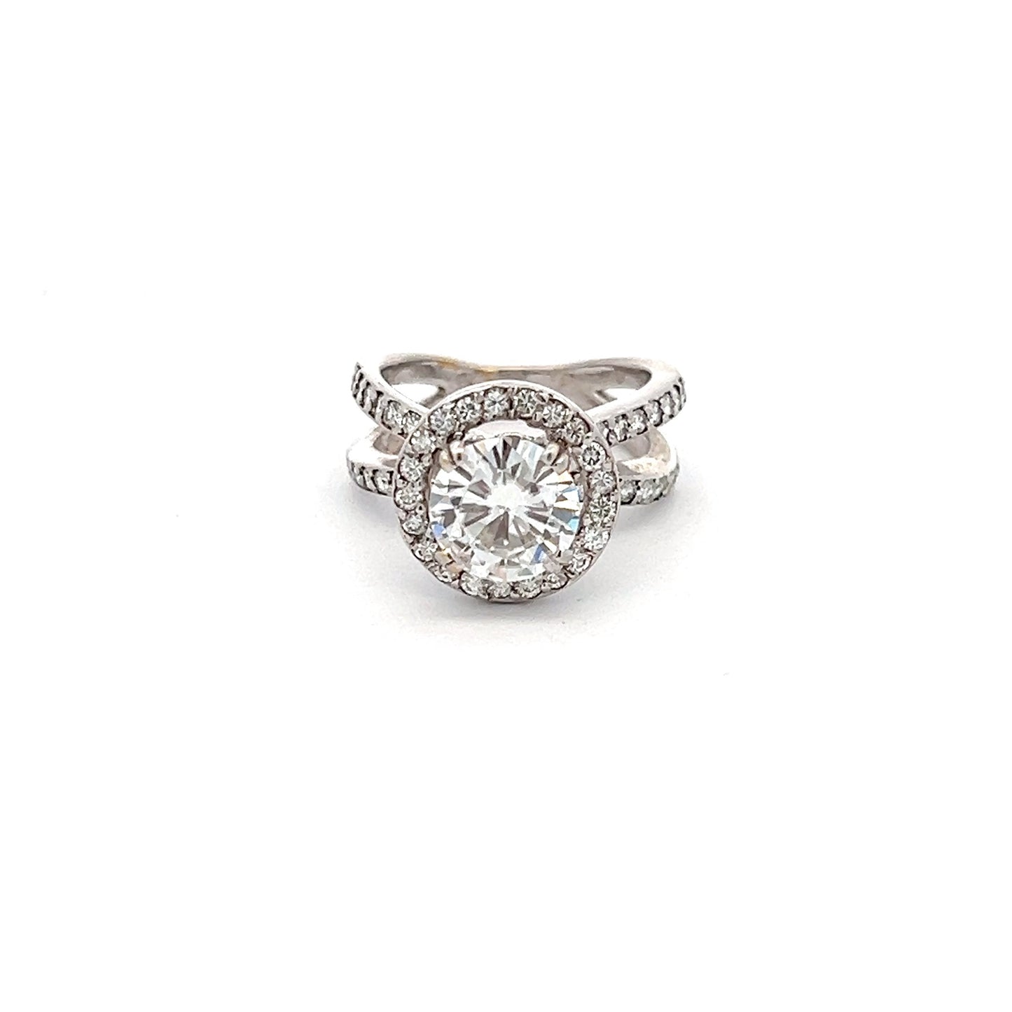 Glorious Spark 3.35ct Round Shape Ring In 14k White Gold With Diamos Lab Grown Moissanite