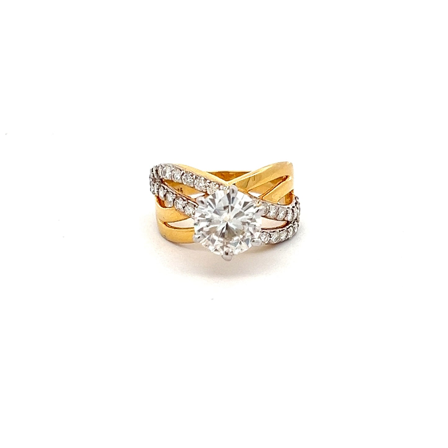 Elegant Spark 3.12ct Round Shape Ring In 14k Gold With Diamos Lab Grown Moissanite