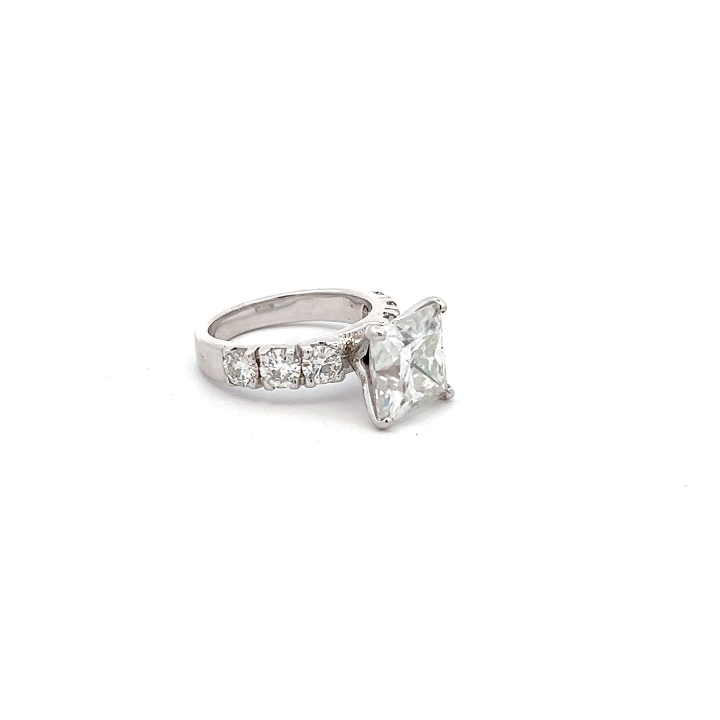 Lustrous Dream 7.38ct Square Shape Ring In 14k White Gold With Diamos Lab Grown Moissanite