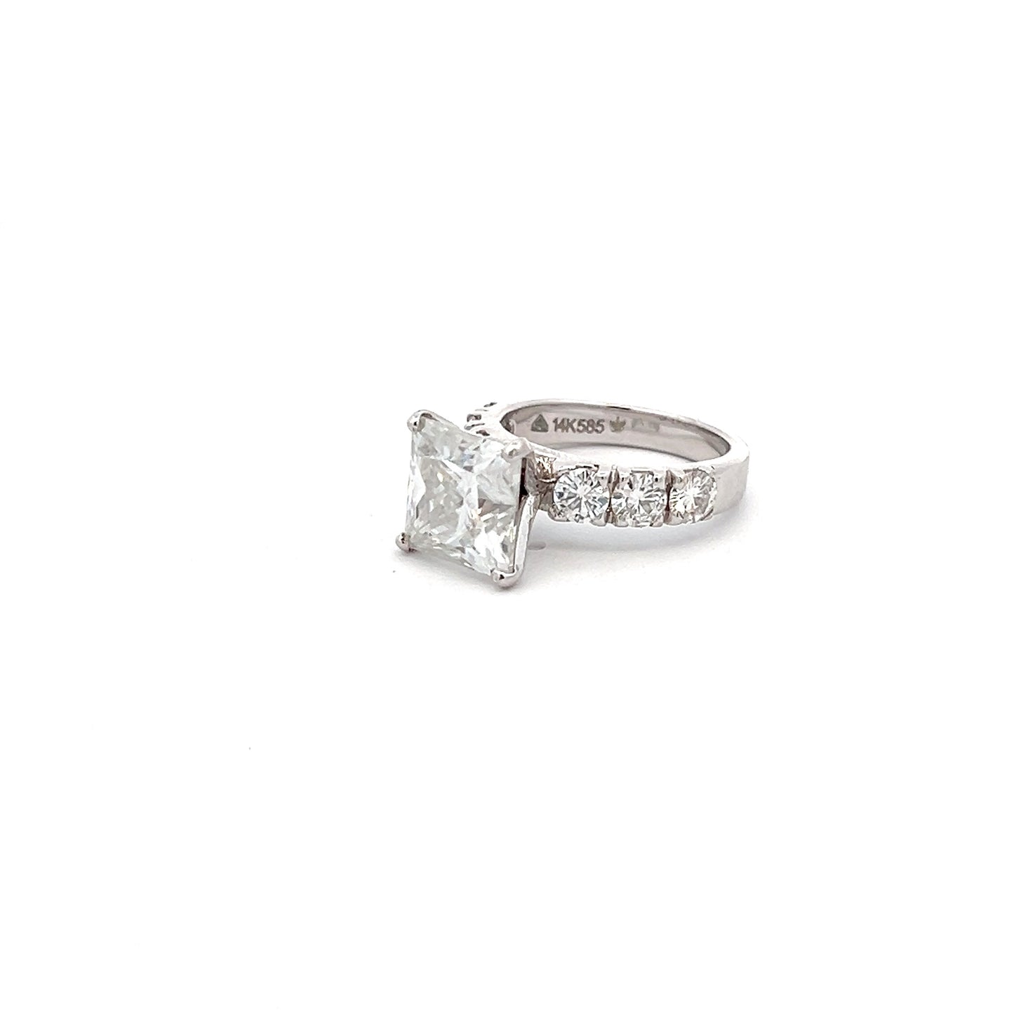 Lustrous Dream 7.38ct Square Shape Ring In 14k White Gold With Diamos Lab Grown Moissanite