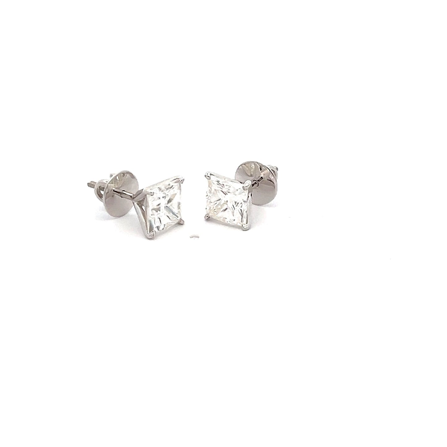 LuxeLobes 5ct Princess Shape Ear Studds in 14k White Gold with Diamos Lab Grown Moissanite