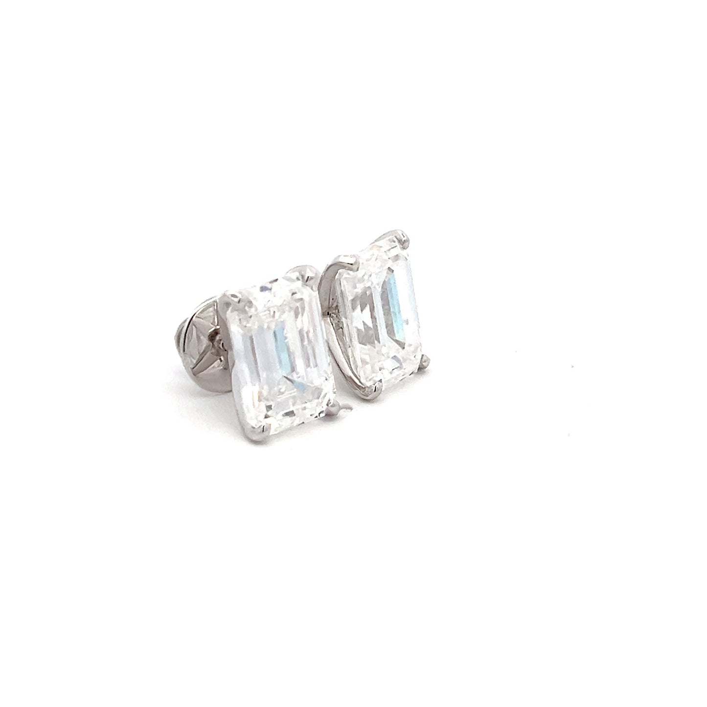 FlashFlare 17ct Emerald Cut Ear Studds In 14k White Gold With Diamos Lab Grown Moissanite