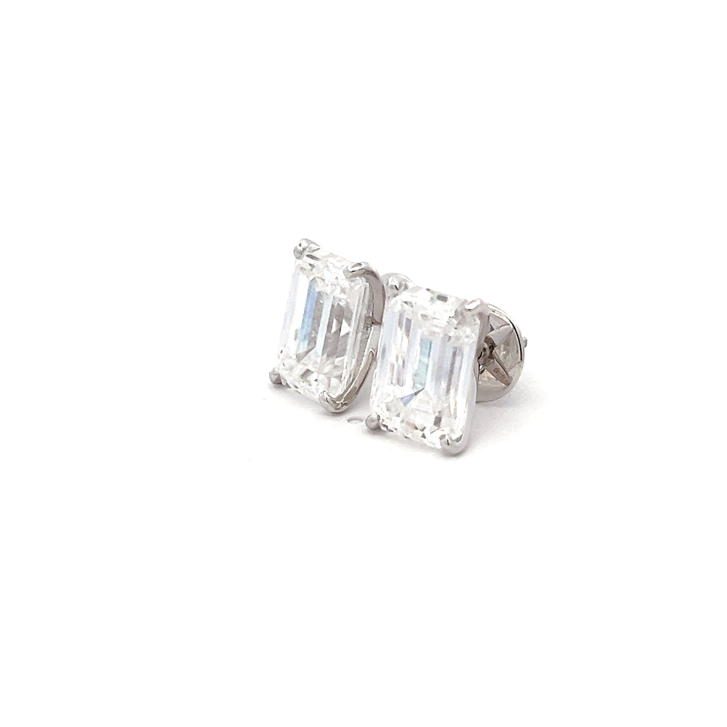 FlashFlare 17ct Emerald Cut Ear Studds In 14k White Gold With Diamos Lab Grown Moissanite