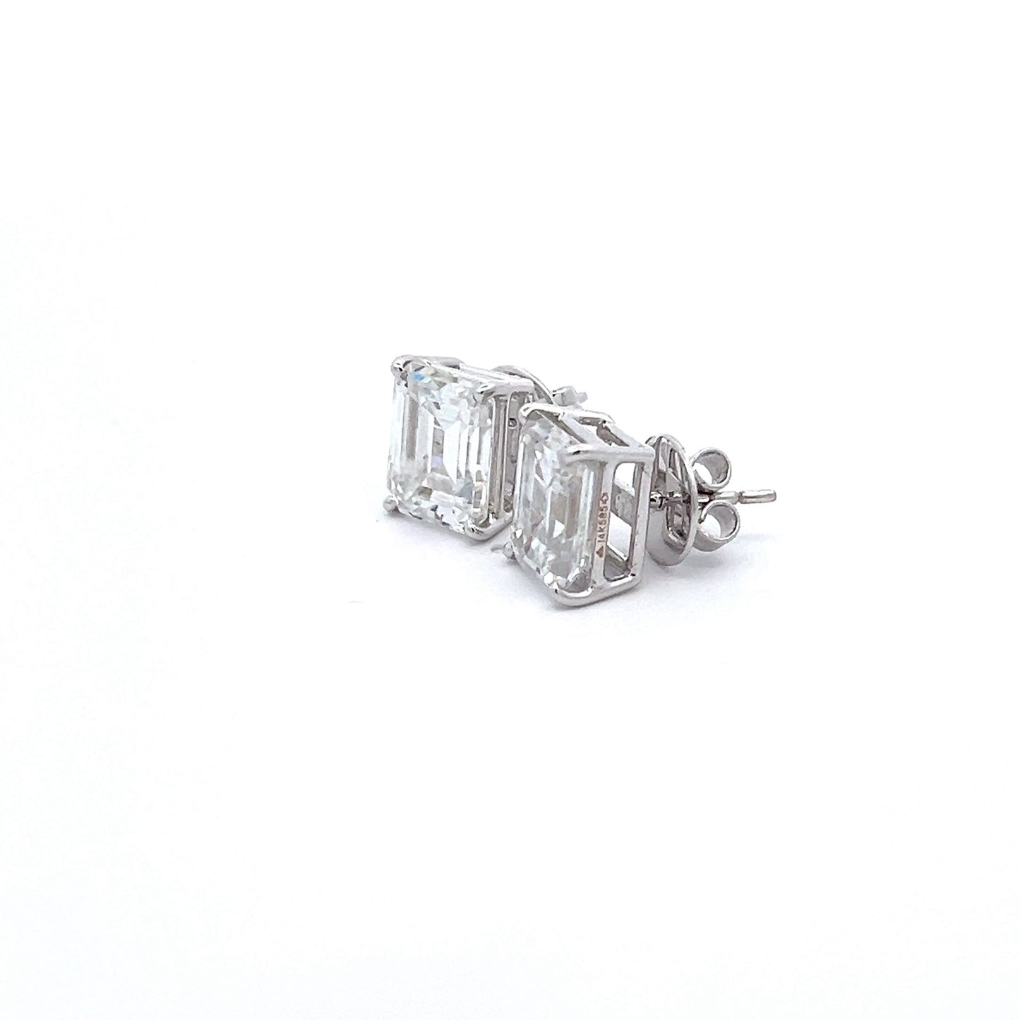 BrightBuds 10ct Emerald Cut Ear Studds In 14k White Gold With Diamos Lab Grown Moissanite