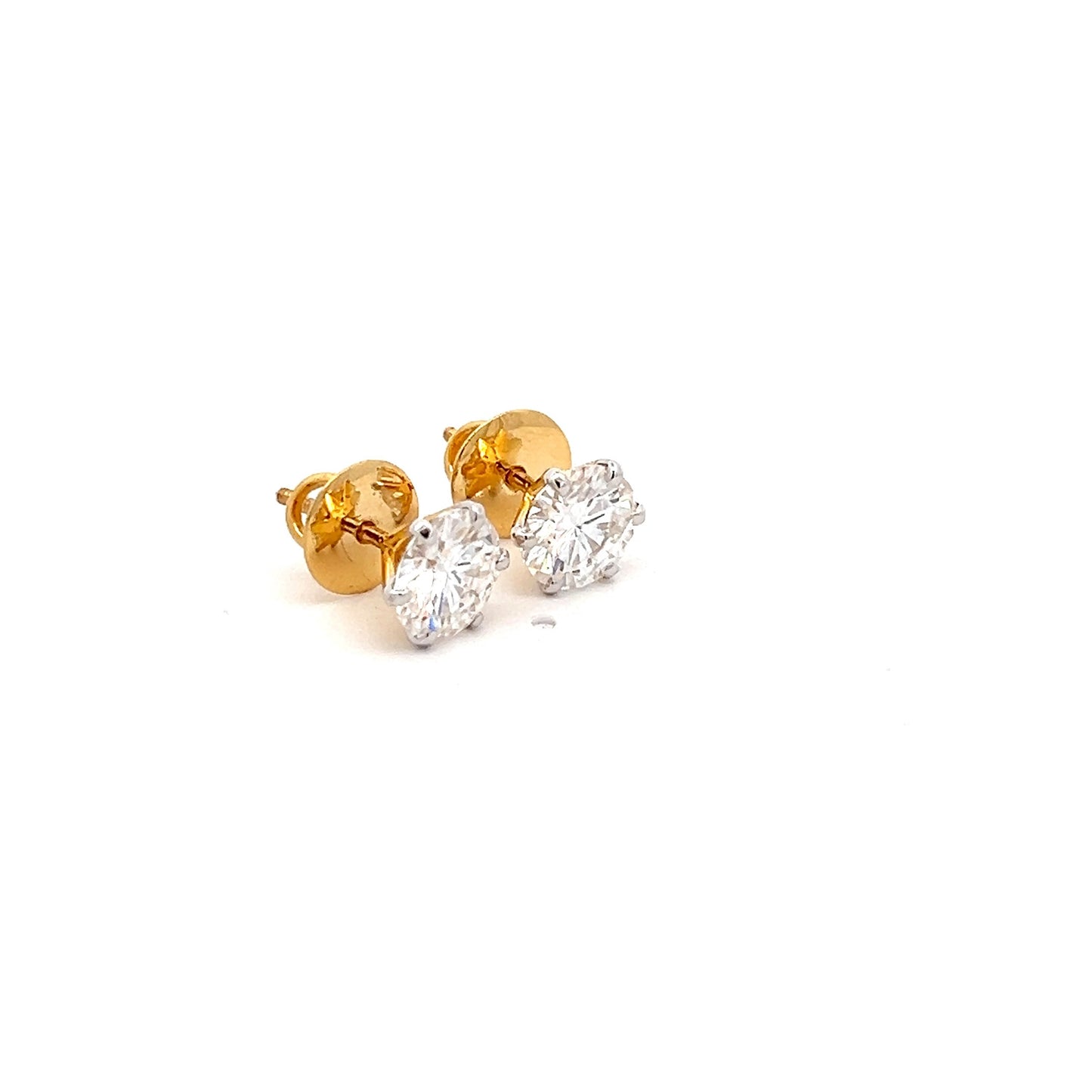 NovaSpark 3ct Round Shape Ear Studds In 14k Gold With Diamos Lab Grown Moissanite