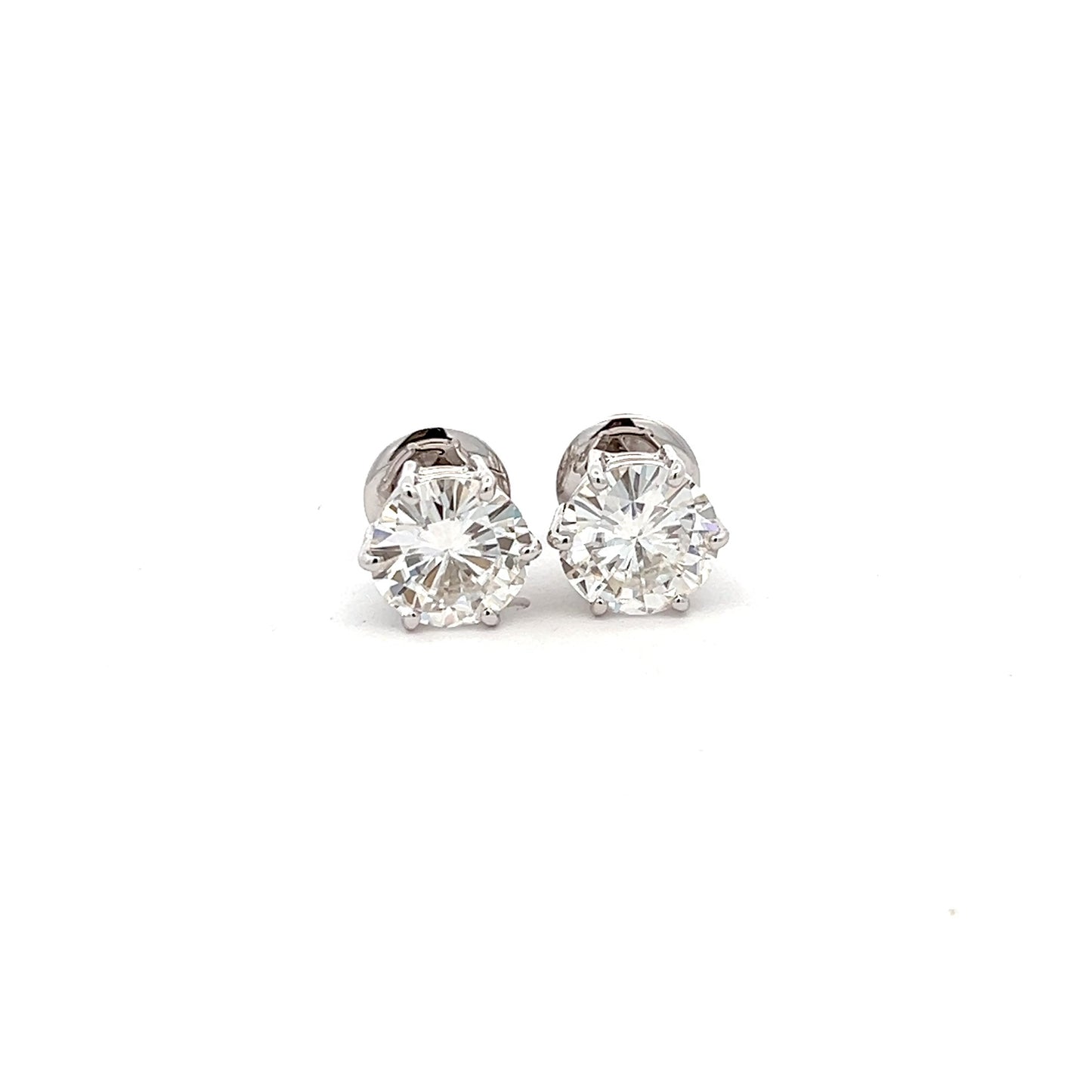 GlitzDot 8ct Round Shape Ear Studds In 14k White Gold With Diamos Lab Grown Moissanite