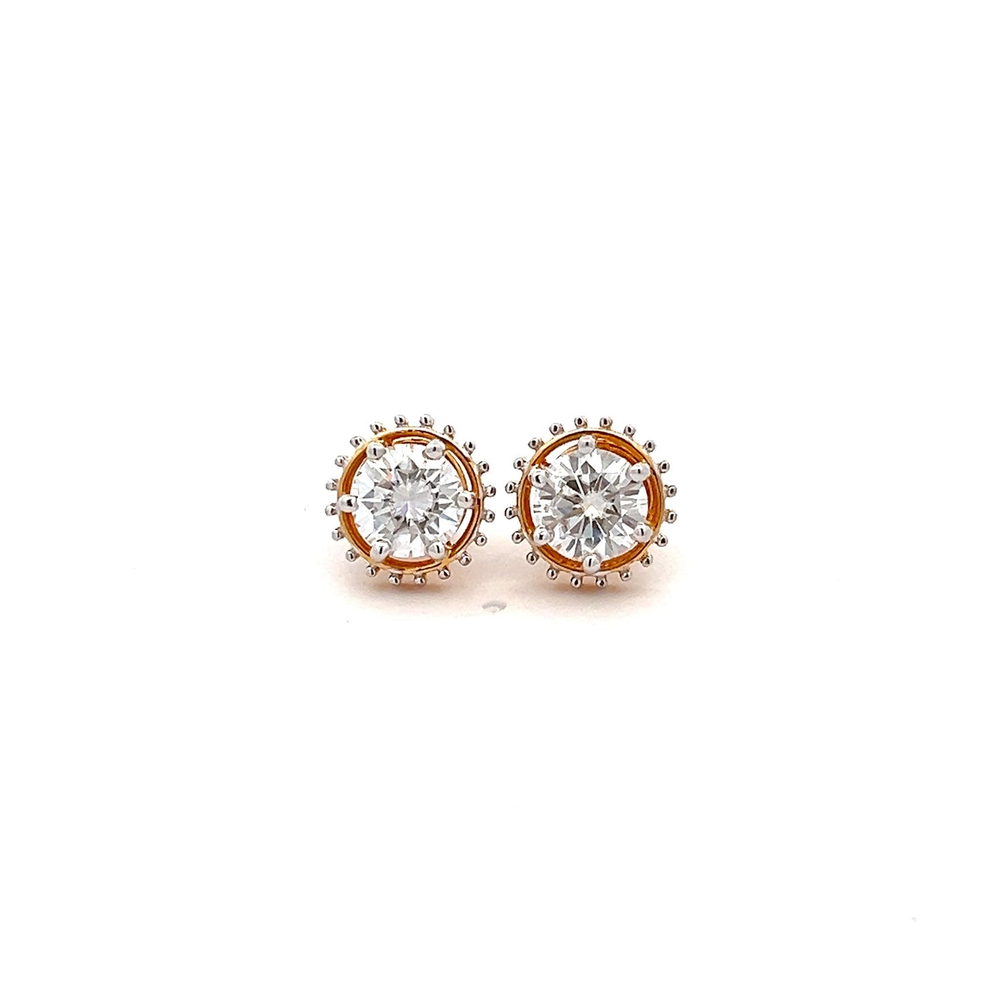 MoonFrost 3ct Round Shape Ear Studds In 14k Gold With Diamos Lab Grown Moissanite