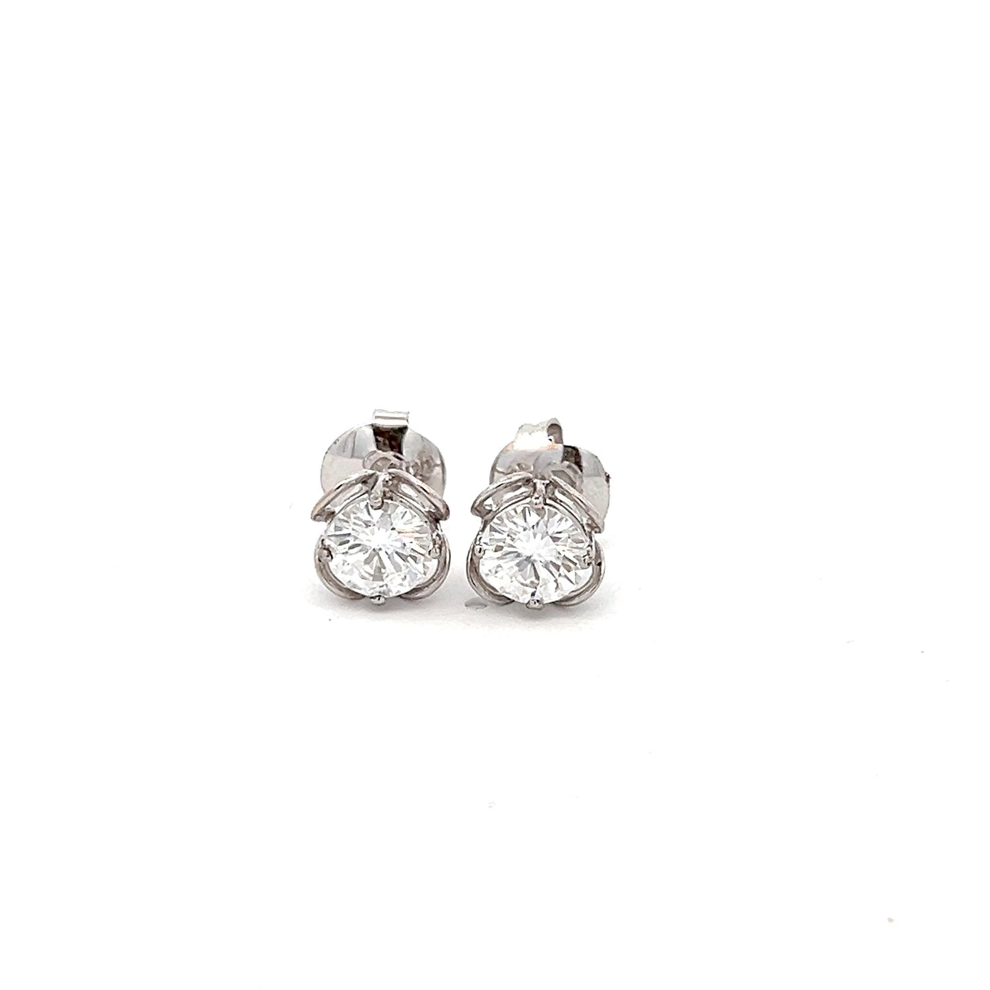 ShinePop 2.5ct Round Shape Ear Studds In 14k White Gold With Diamos Lab Grown Moissanite