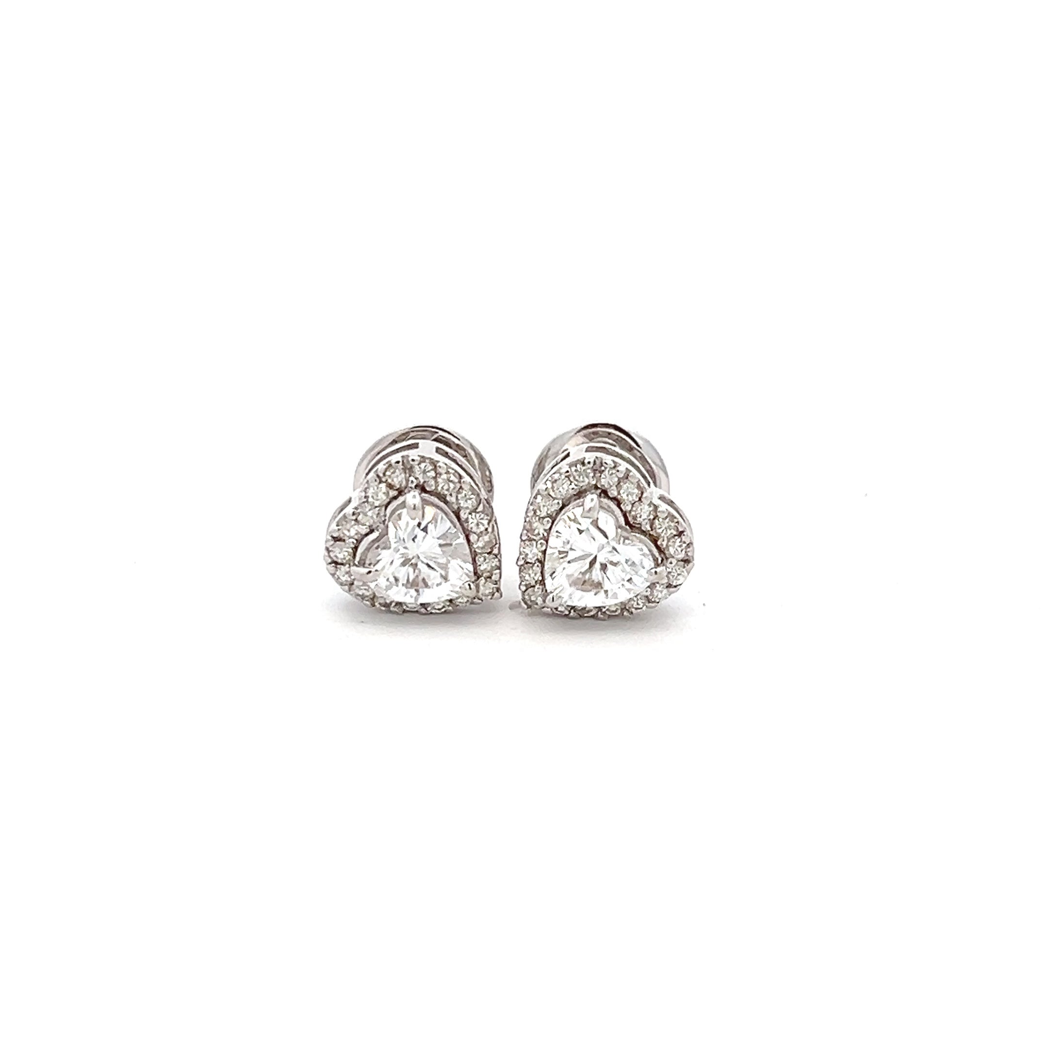 PearlPixie 2.46ct Heart Shape Round Shape Ear Stud In 14k White Gold With Diamos Lab Grown Moissanite