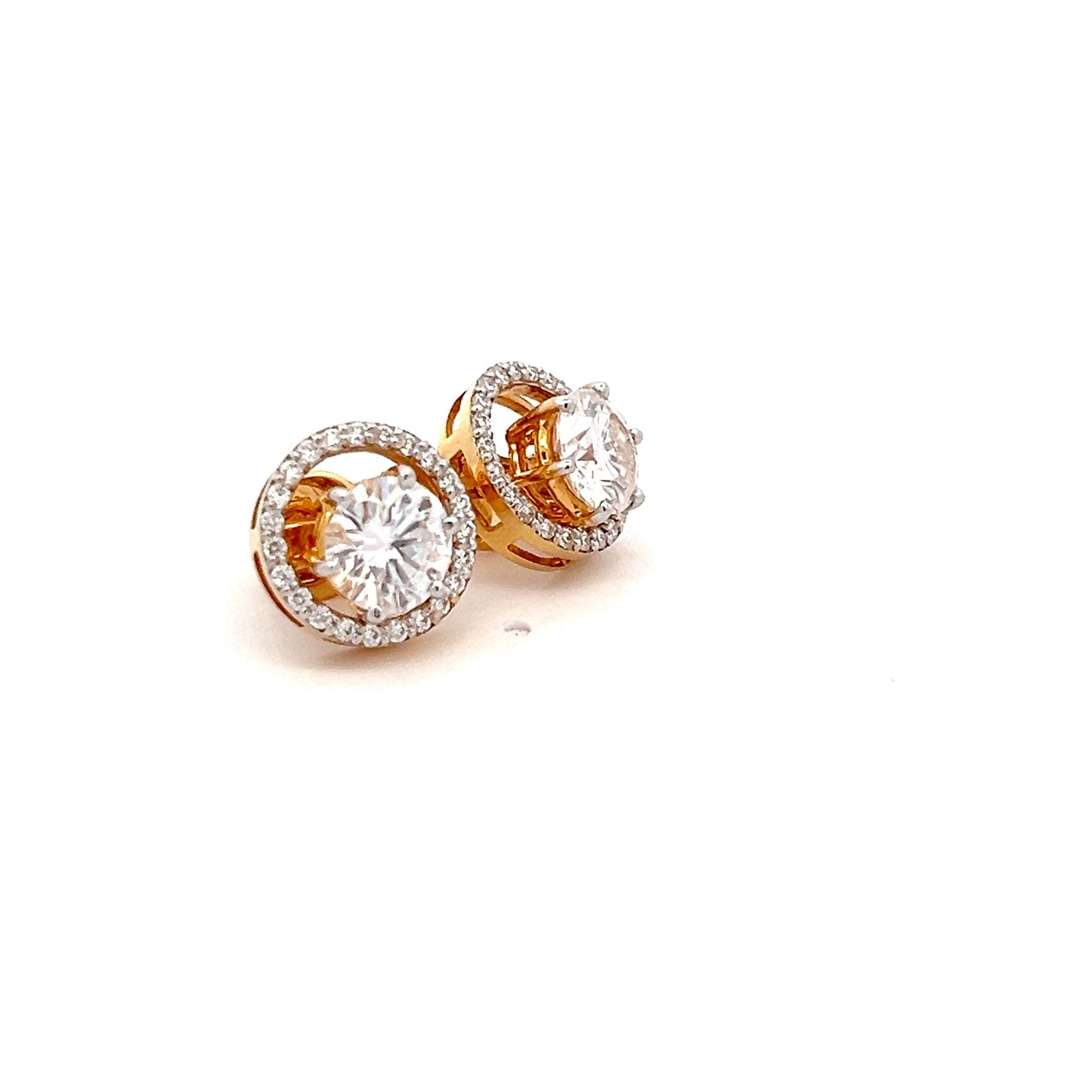 GlowNugget 3.53ct Round Shape Ear Stud In 14k Gold With Diamos Lab Grown Moissanite