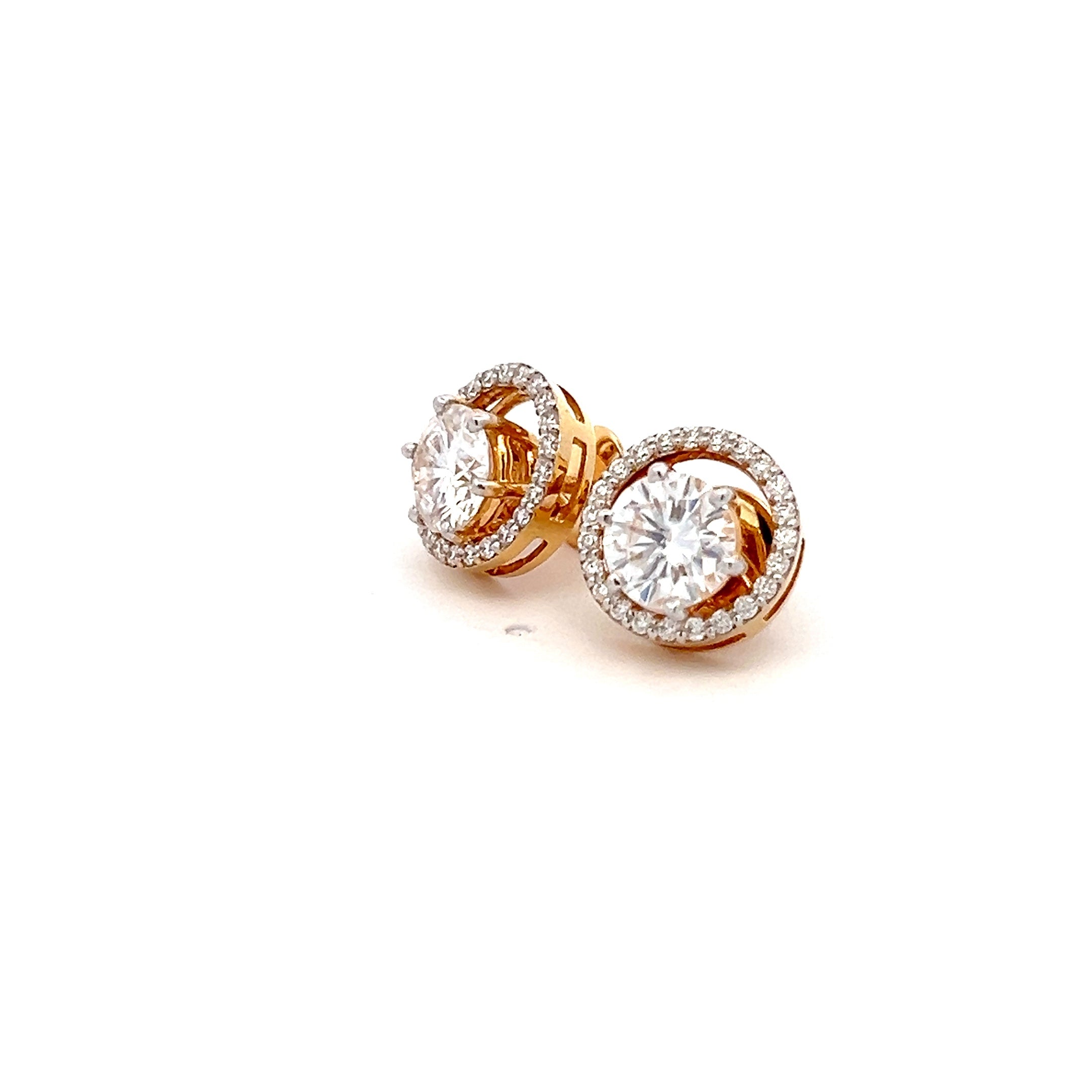 GlowNugget 3.53ct Round Shape Ear Stud In 14k Gold With Diamos Lab Grown Moissanite