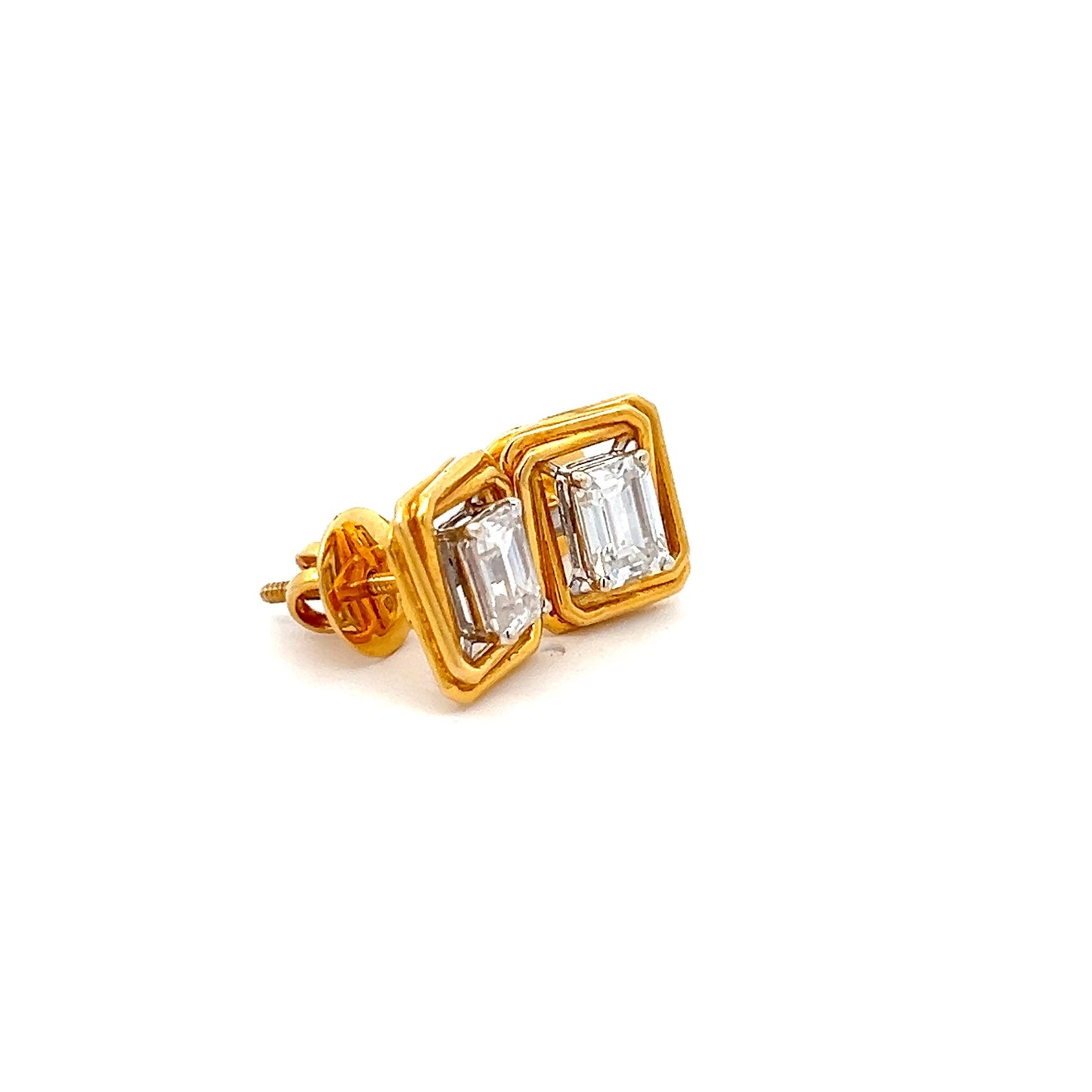 GlintBud 2.02ct Emerald Cut Ear Stud In 14k Gold With Diamos Lab Grown Moissanite