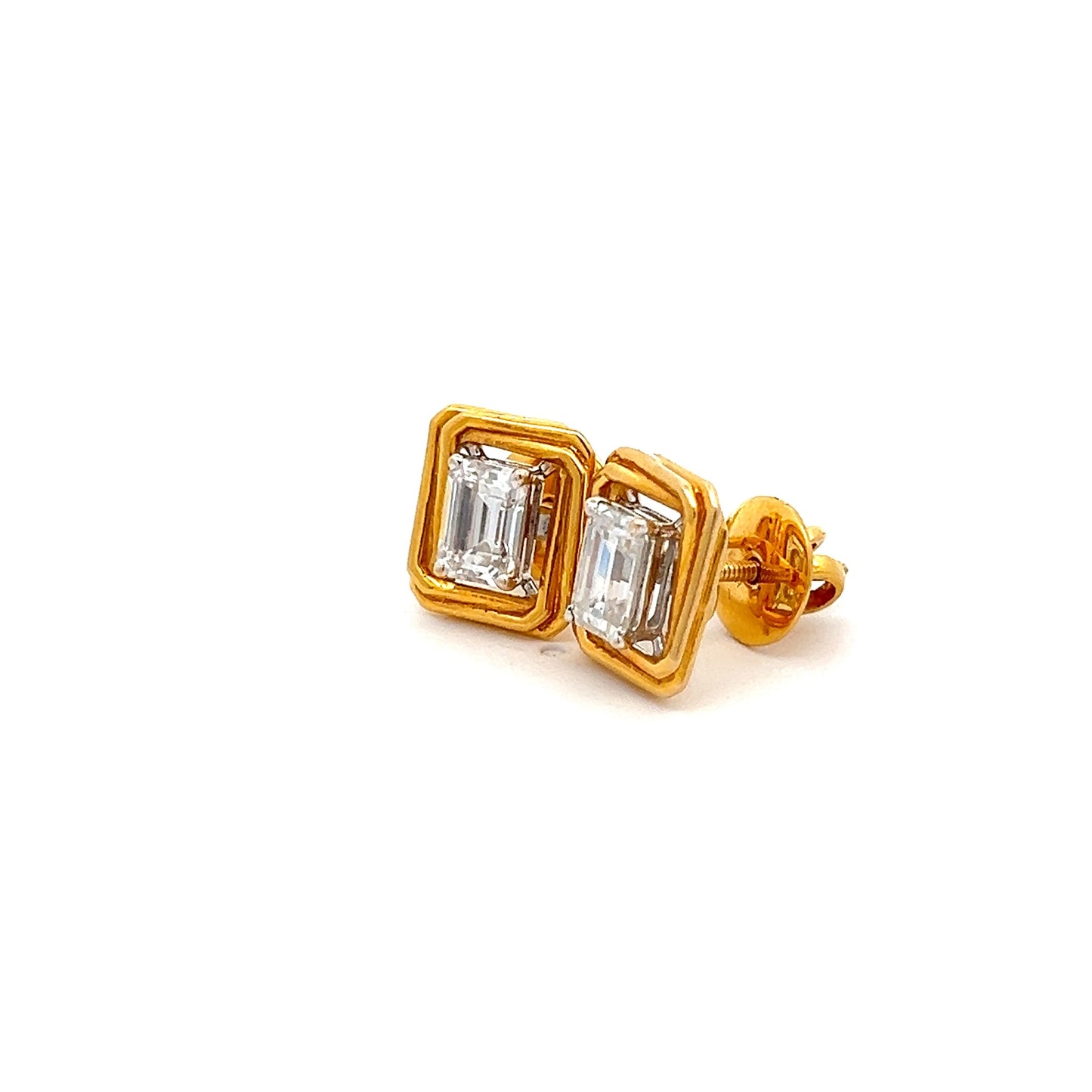 GlintBud 2.02ct Emerald Cut Ear Stud In 14k Gold With Diamos Lab Grown Moissanite