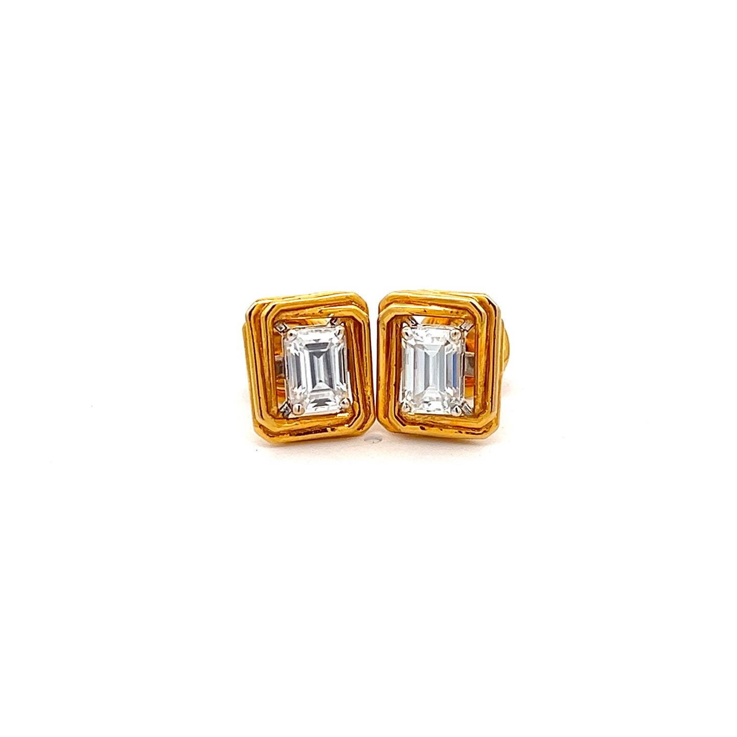 GlintBud 2.02ct Emerald Cut Ear Stud In 14k Gold With Diamos Lab Grown Moissanite